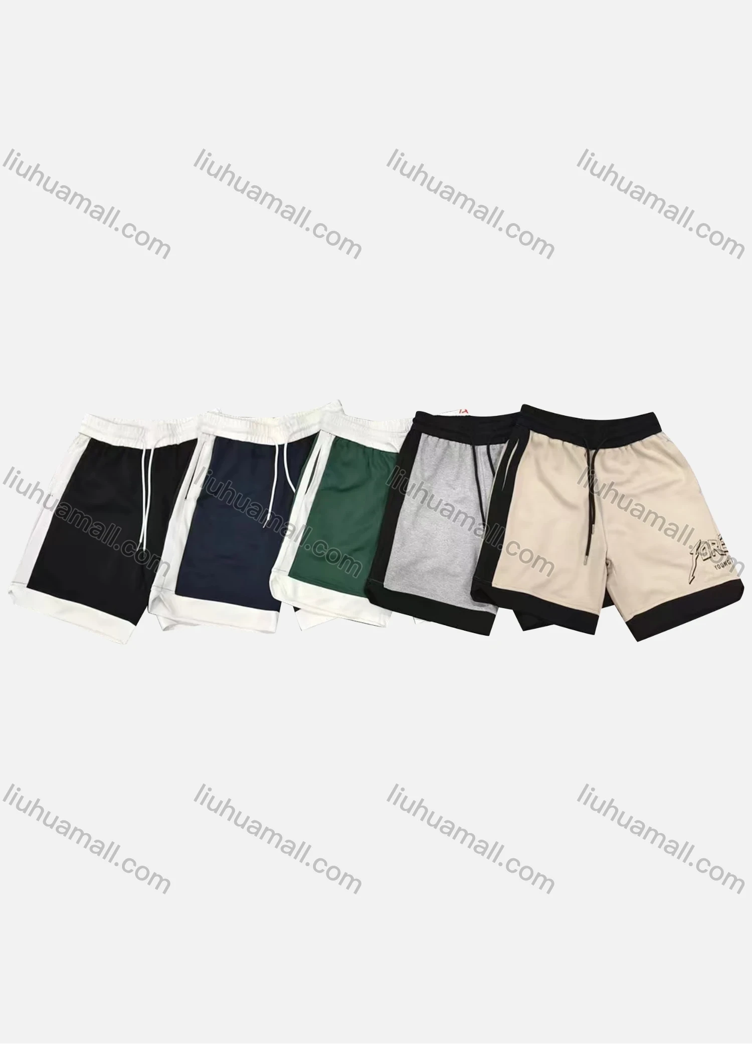 Wholesale Men's Casual Plain Contrast Patch Pocket Drawstring Elastic Waist Shorts 71009# - Liuhuamall