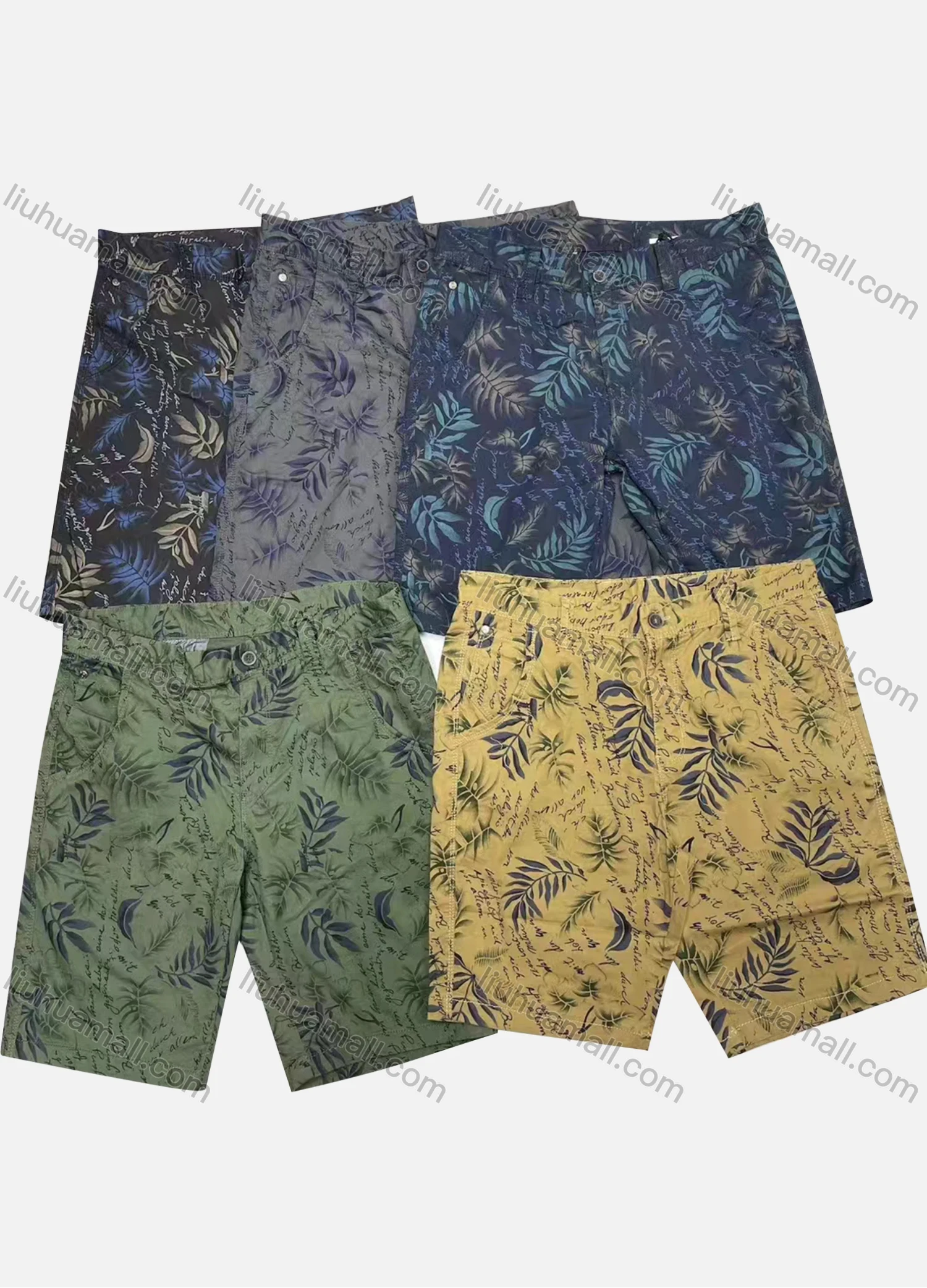 Wholesale Men's Casual Allover Leaf Print Patch Pocket Button Closure Shorts 19251# - Liuhuamall