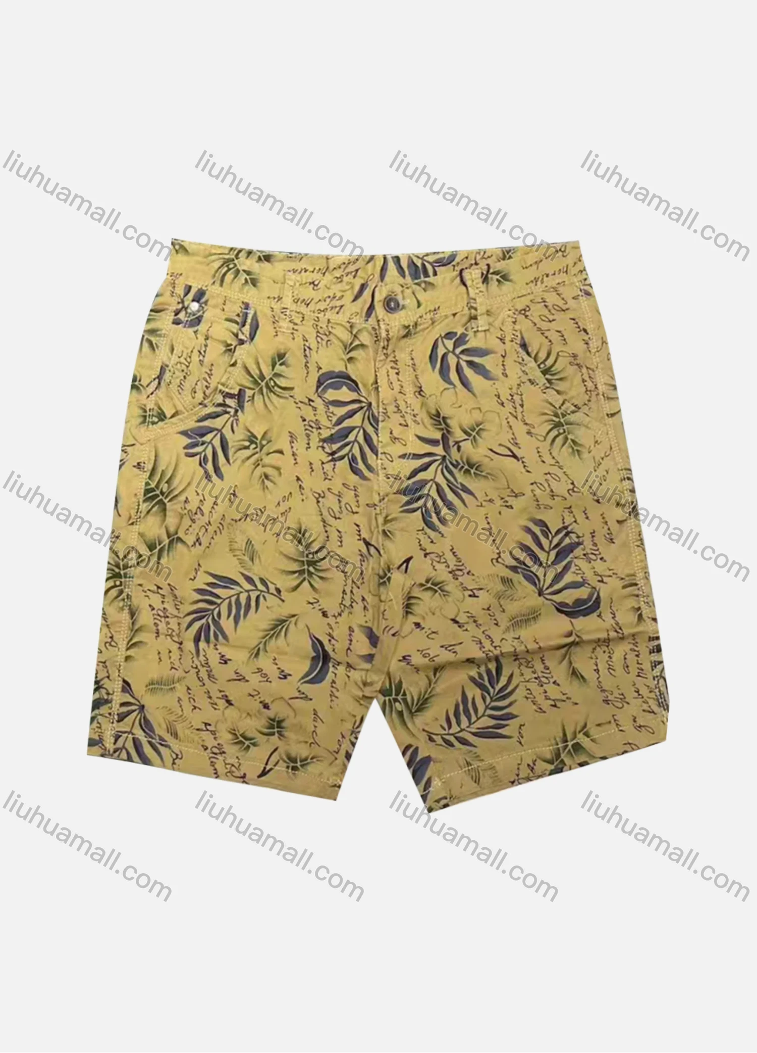Wholesale Men's Casual Allover Leaf Print Patch Pocket Button Closure Shorts 19251# - Liuhuamall