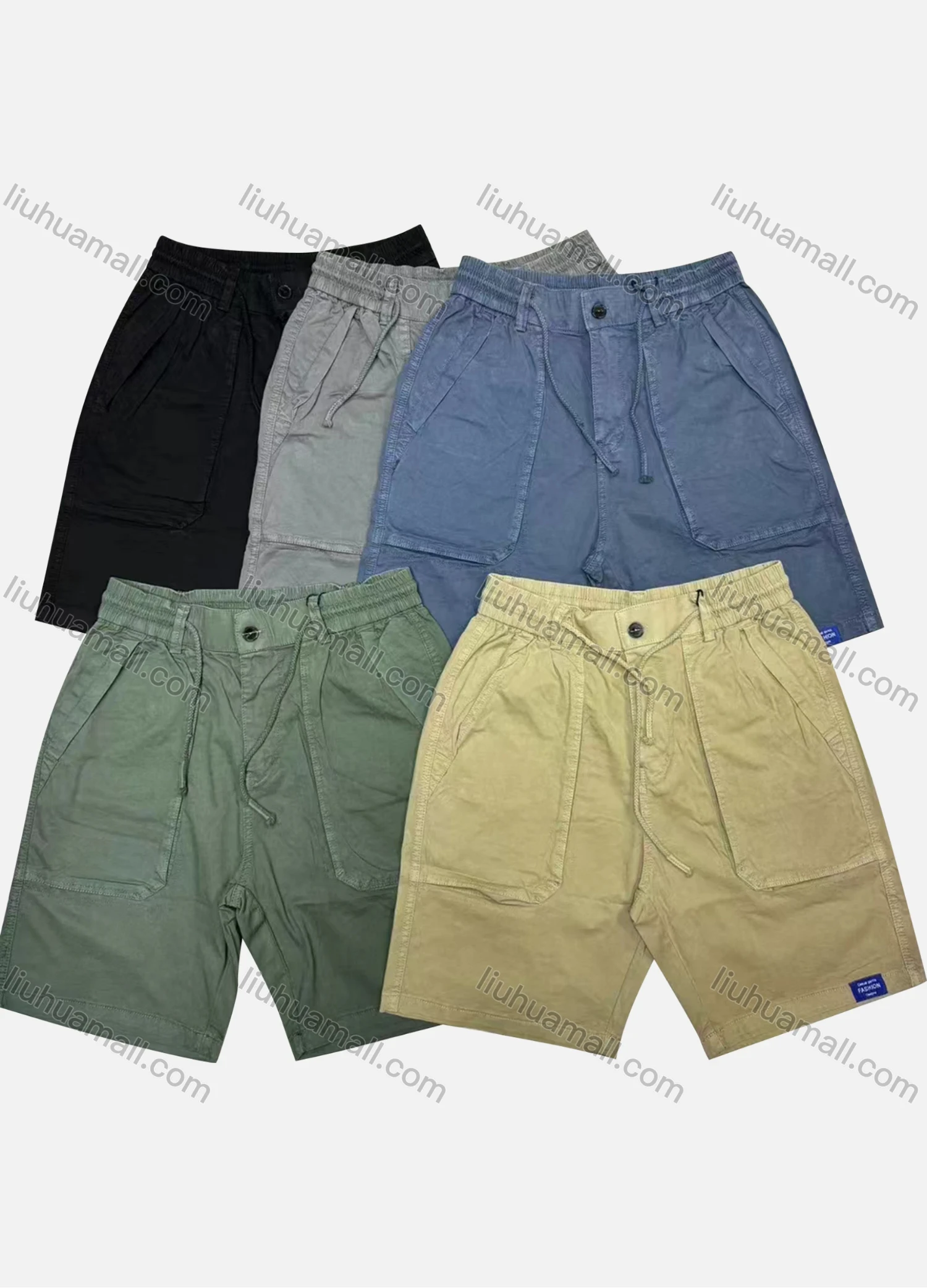 Wholesale Men's Casual Plain Patch Pocket Elastic Waist Drawstring Shorts 16003# - Liuhuamall