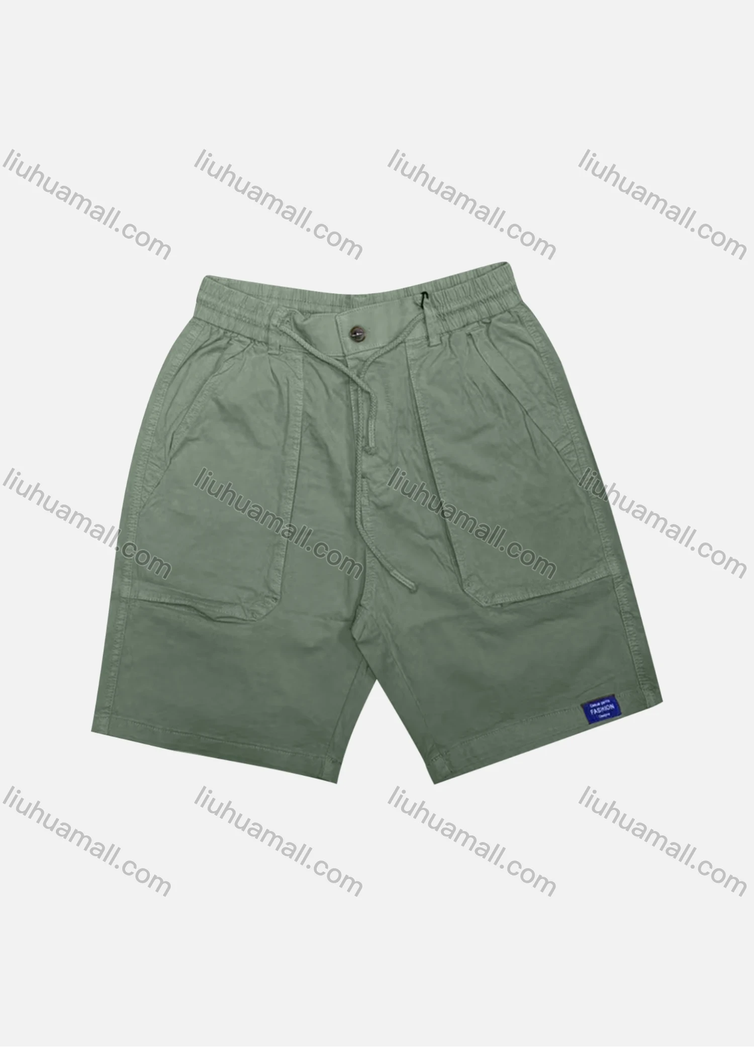 Wholesale Men's Casual Plain Patch Pocket Elastic Waist Drawstring Shorts 16003# - Liuhuamall
