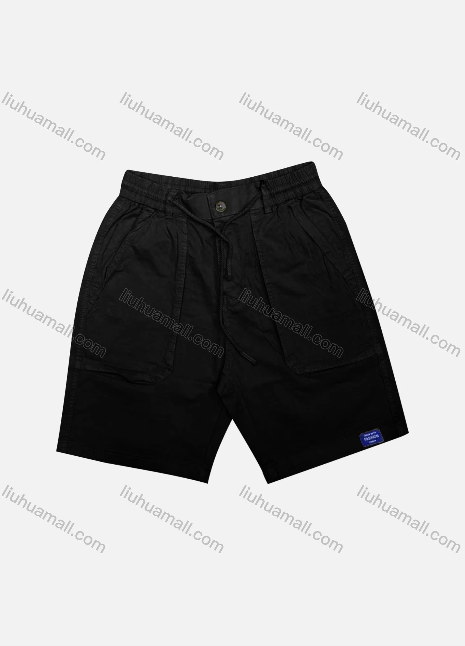Wholesale Men's Casual Plain Patch Pocket Elastic Waist Drawstring Shorts 16003# - Liuhuamall
