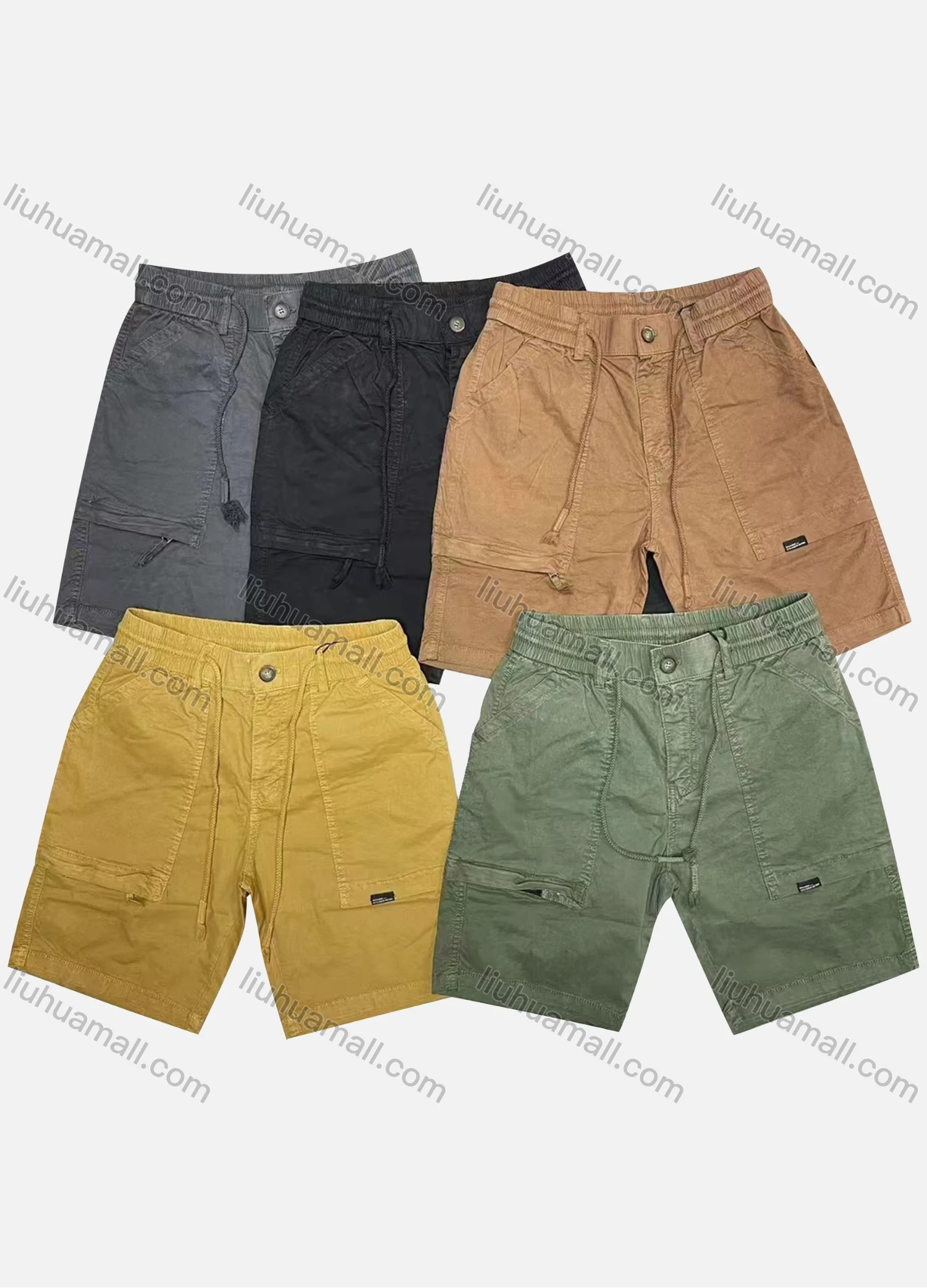 Wholesale Men's Casual Plain Patch Pocket Elastic Waist Drawstring Shorts 16001# - Liuhuamall