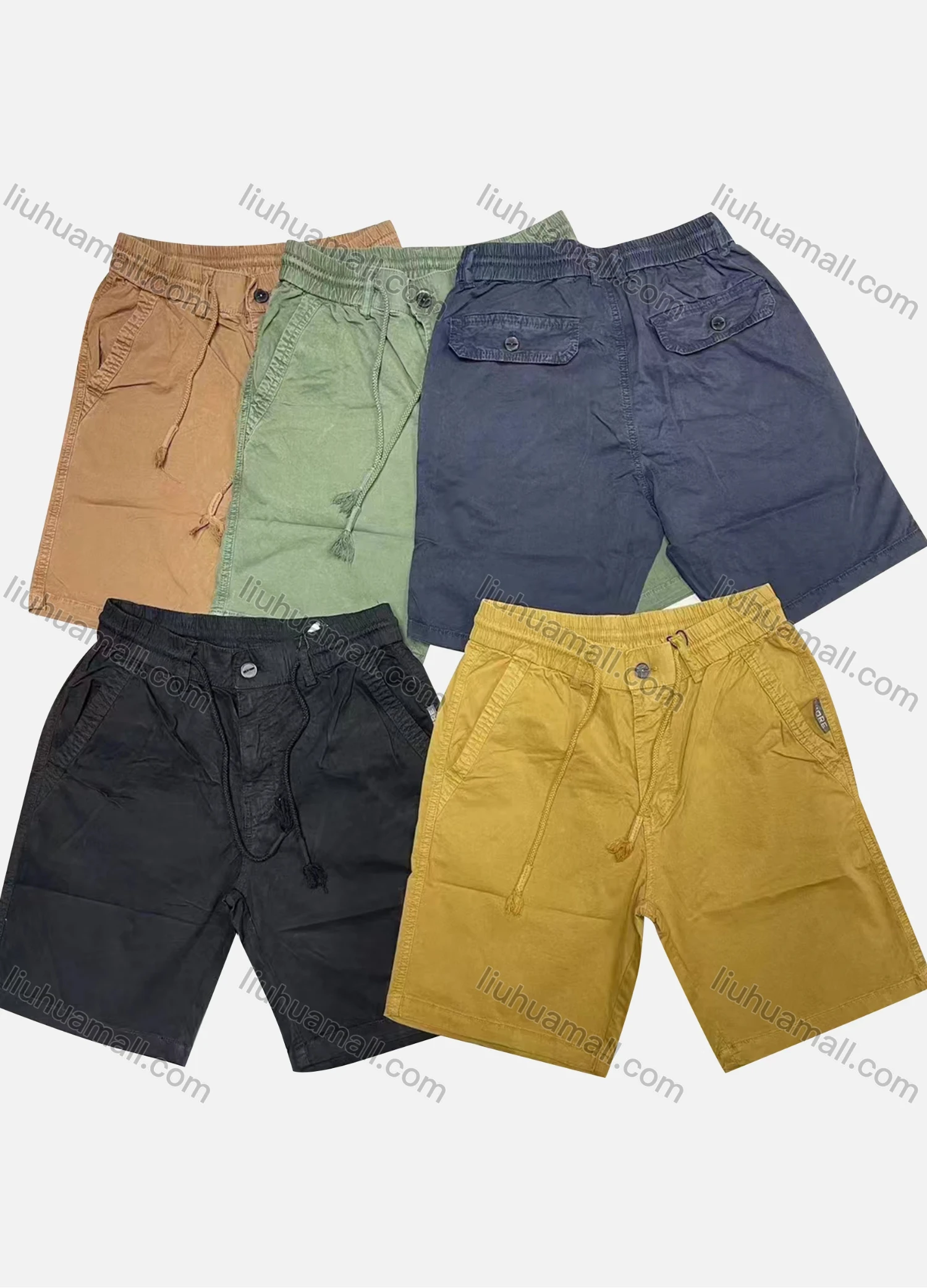 Wholesale Men's Casual Plain Patch Pocket Elastic Waist Drawstring Shorts 16002# - Liuhuamall