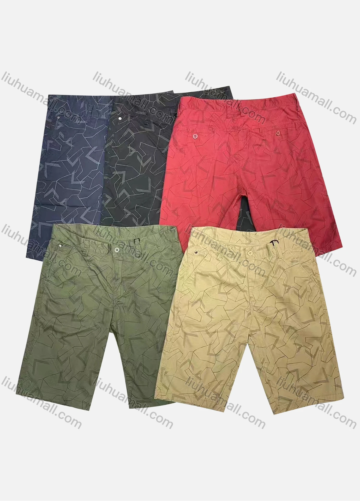 Wholesale Men's Casual Abstract Print Patch Pocket Button Closure Shorts 63751# - Liuhuamall