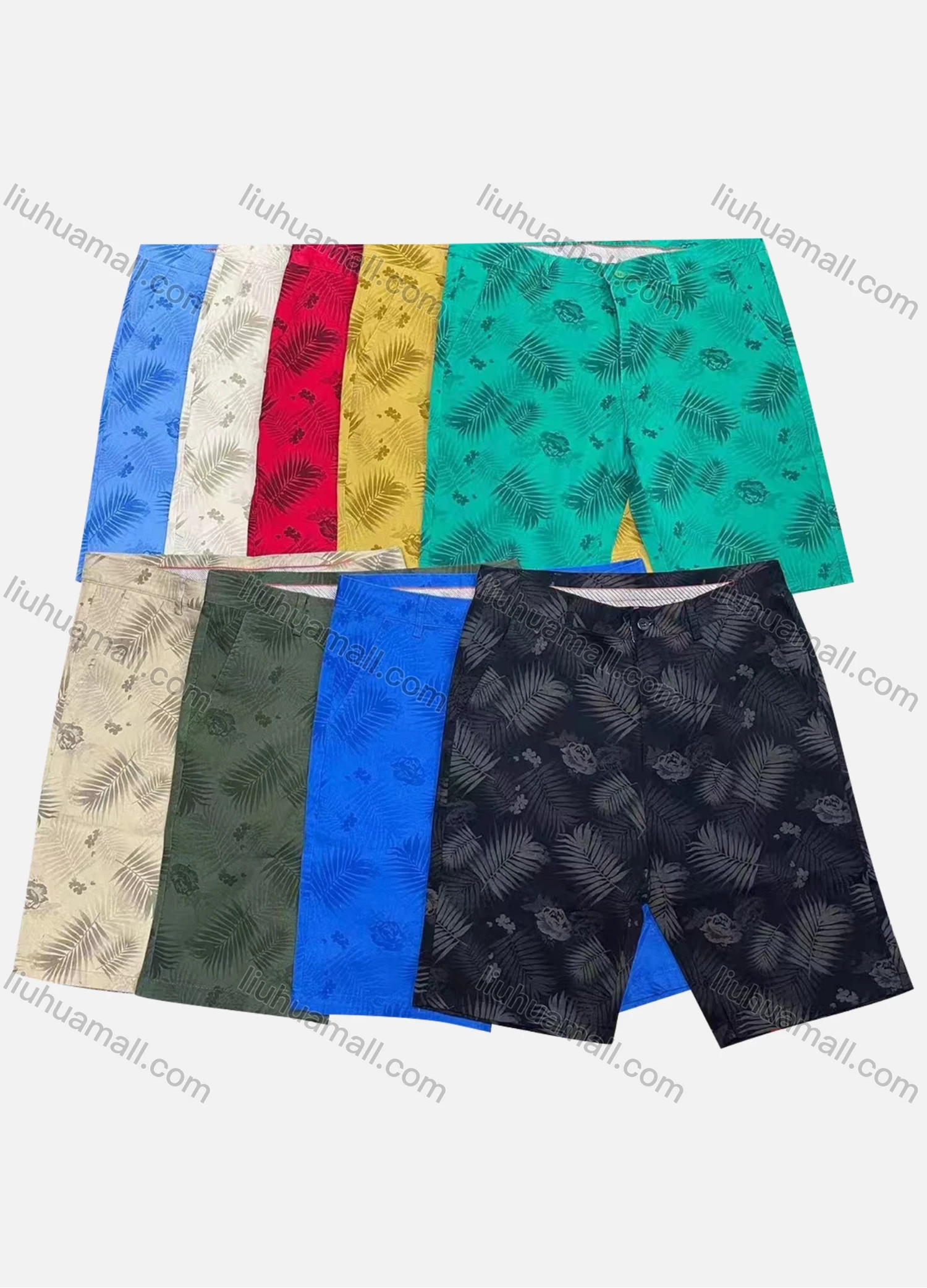 Wholesale Men's Casual Floral Leaf Print Patch Pocket Button Closure Shorts T238# - Liuhuamall