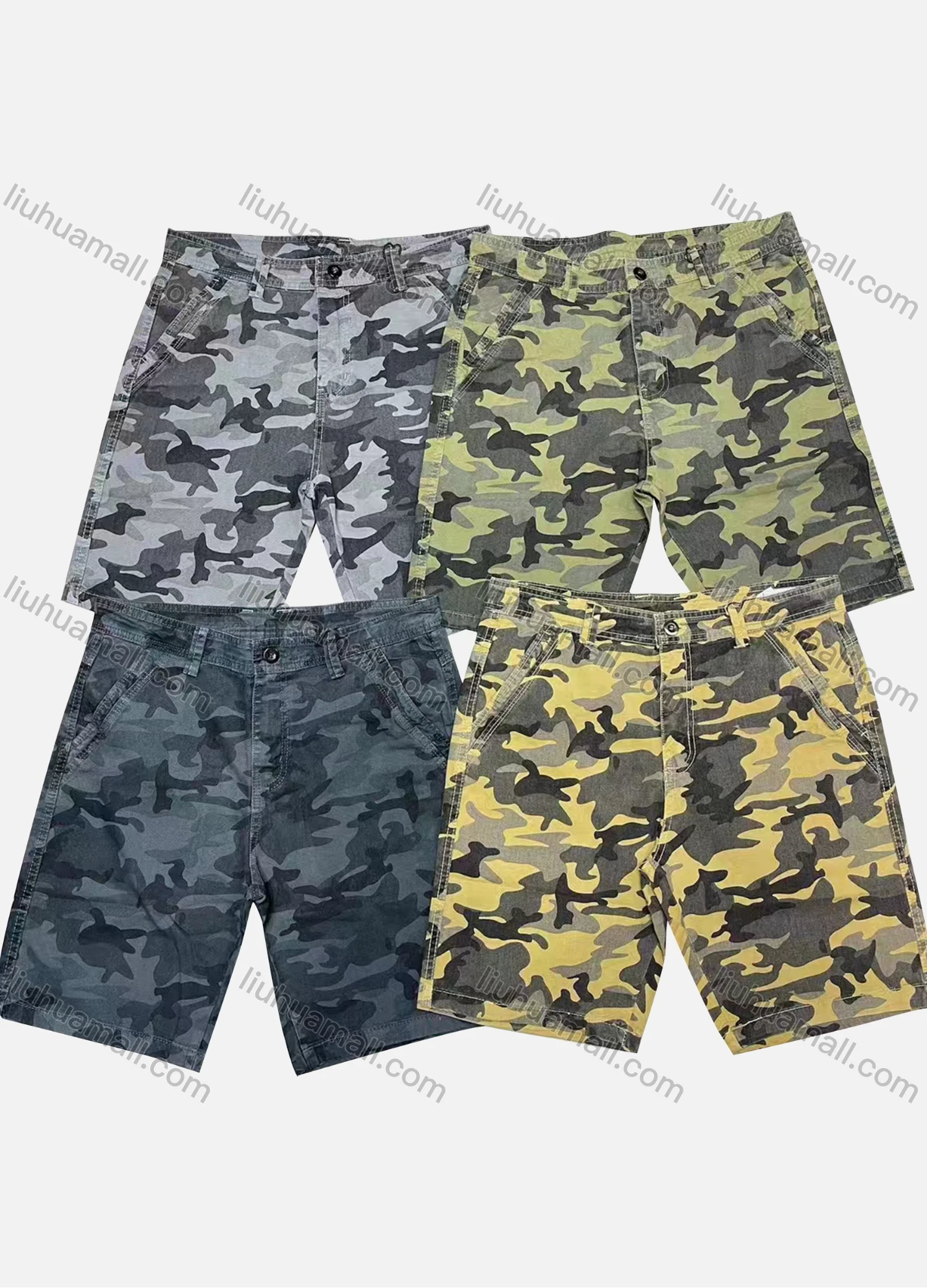 Wholesale Men's Casual Camouflage Print Patch Pocket Button Closure Shorts 18301# - Liuhuamall