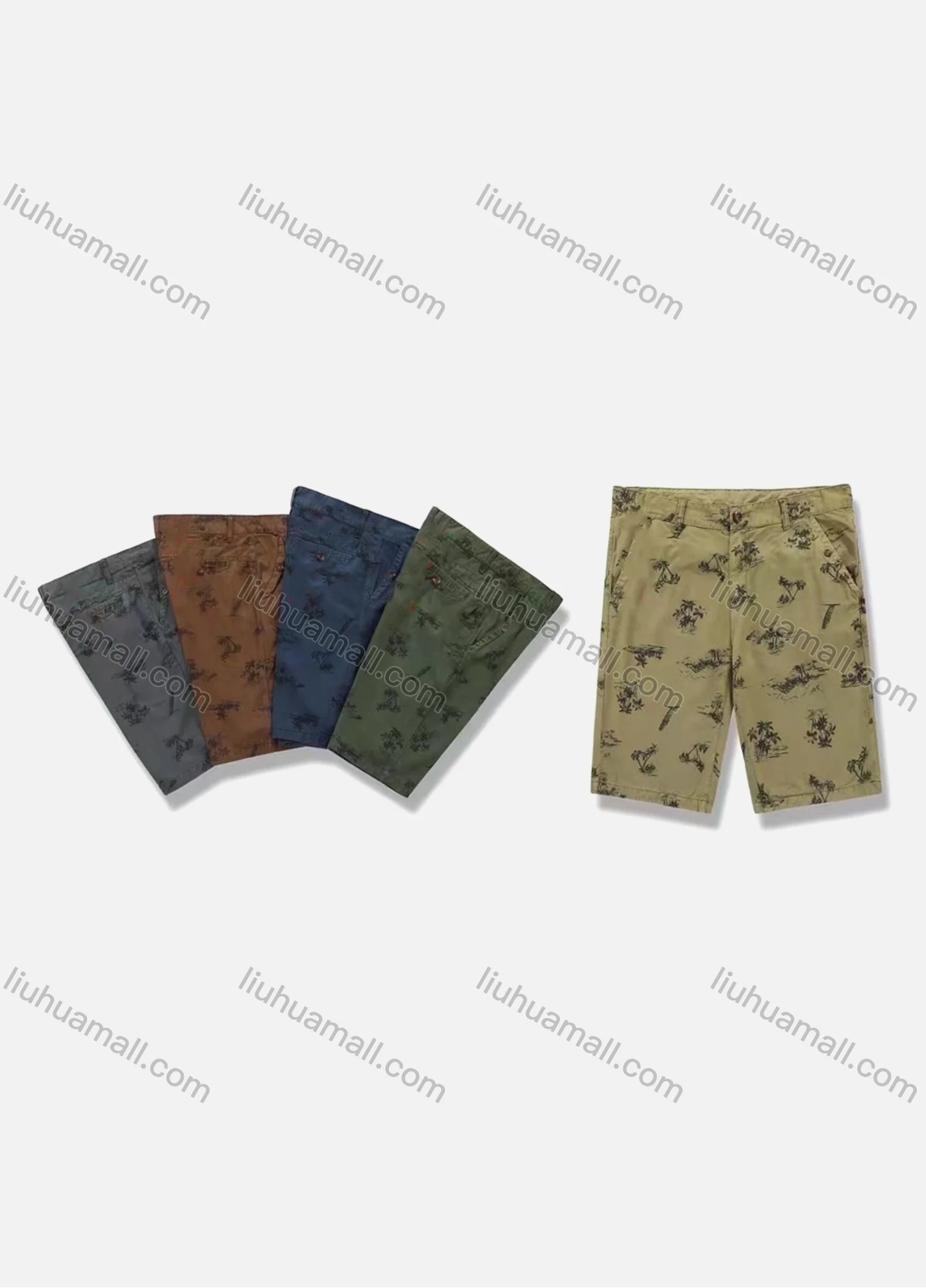 Wholesale Men's Casual Tree Print Patch Pocket Button Closure Shorts 17953# - Liuhuamall