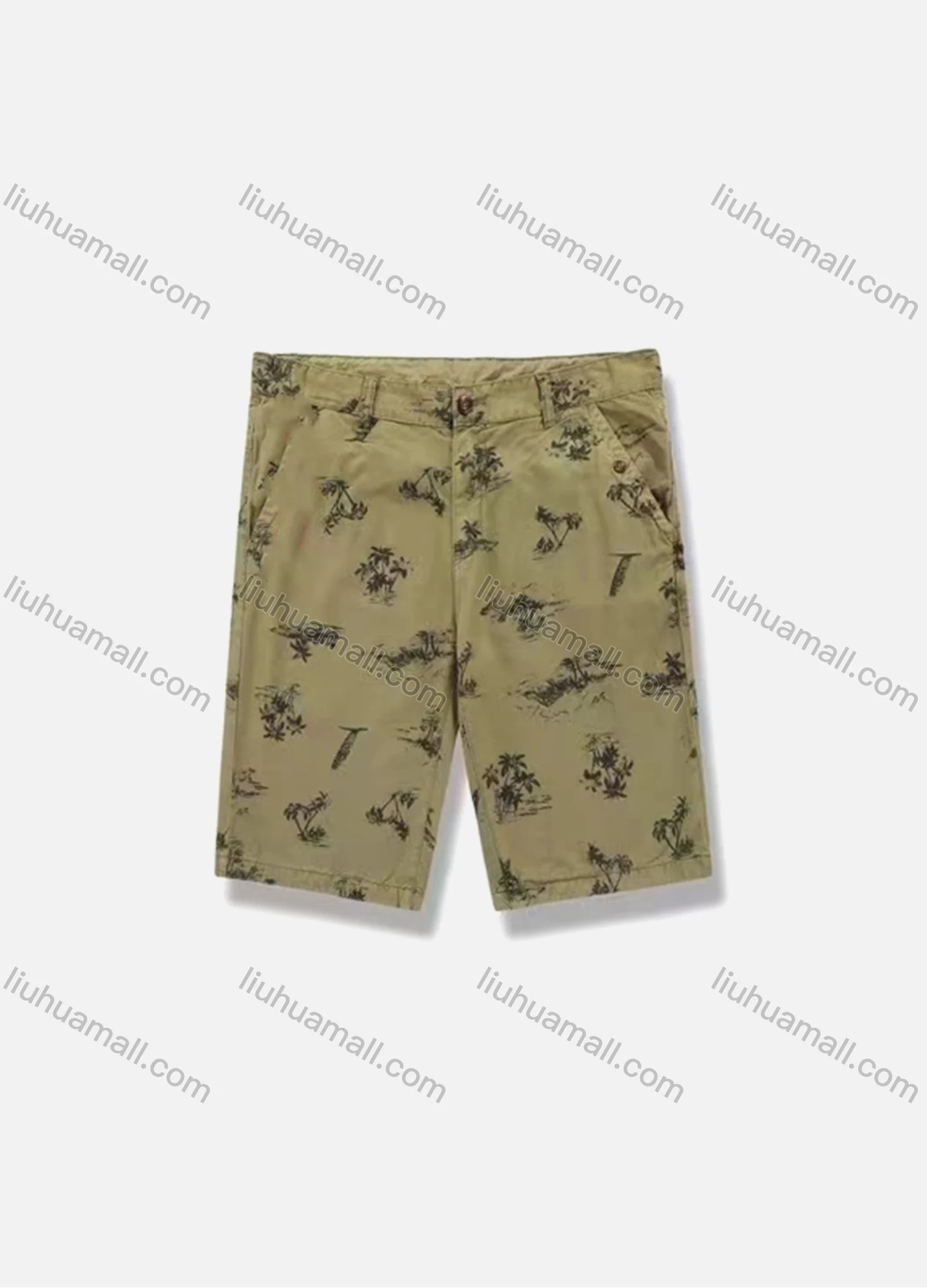 Wholesale Men's Casual Tree Print Patch Pocket Button Closure Shorts 17953# - Liuhuamall