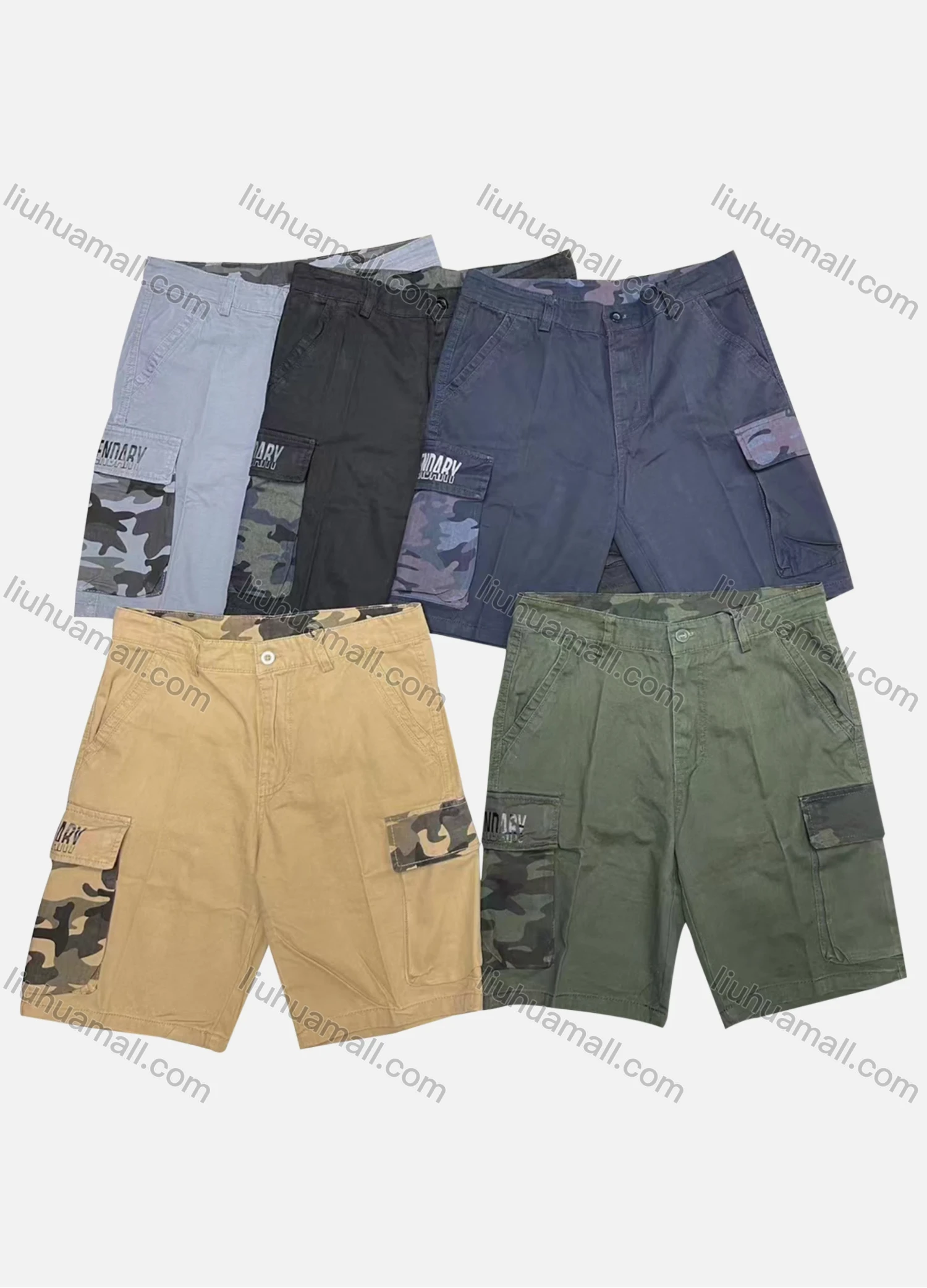Wholesale Men's Casual Plain Splicing Camouflage Flap Pockets Button Closure Shorts 29601# - Liuhuamall