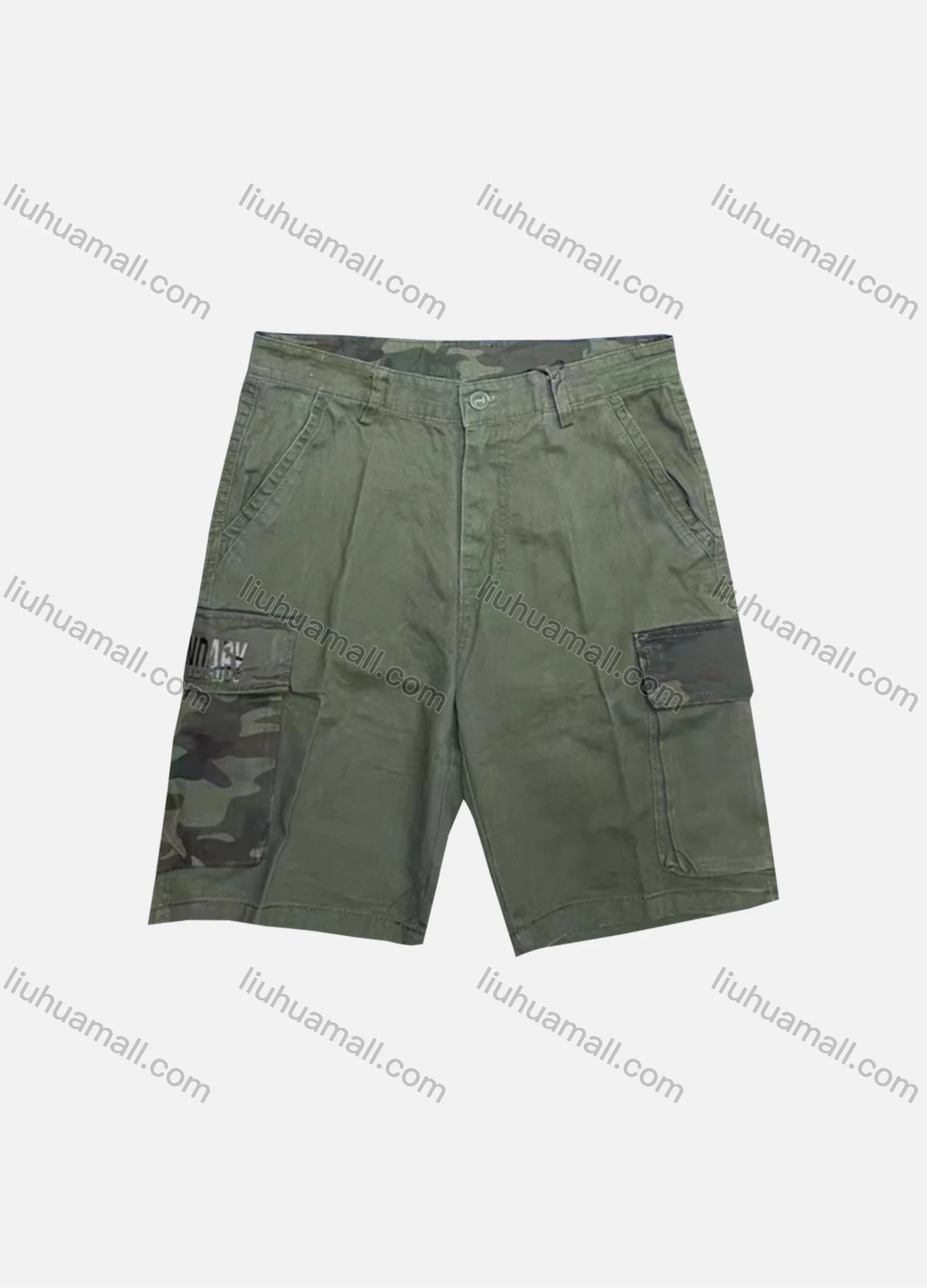 Wholesale Men's Casual Plain Splicing Camouflage Flap Pockets Button Closure Shorts 29601# - Liuhuamall