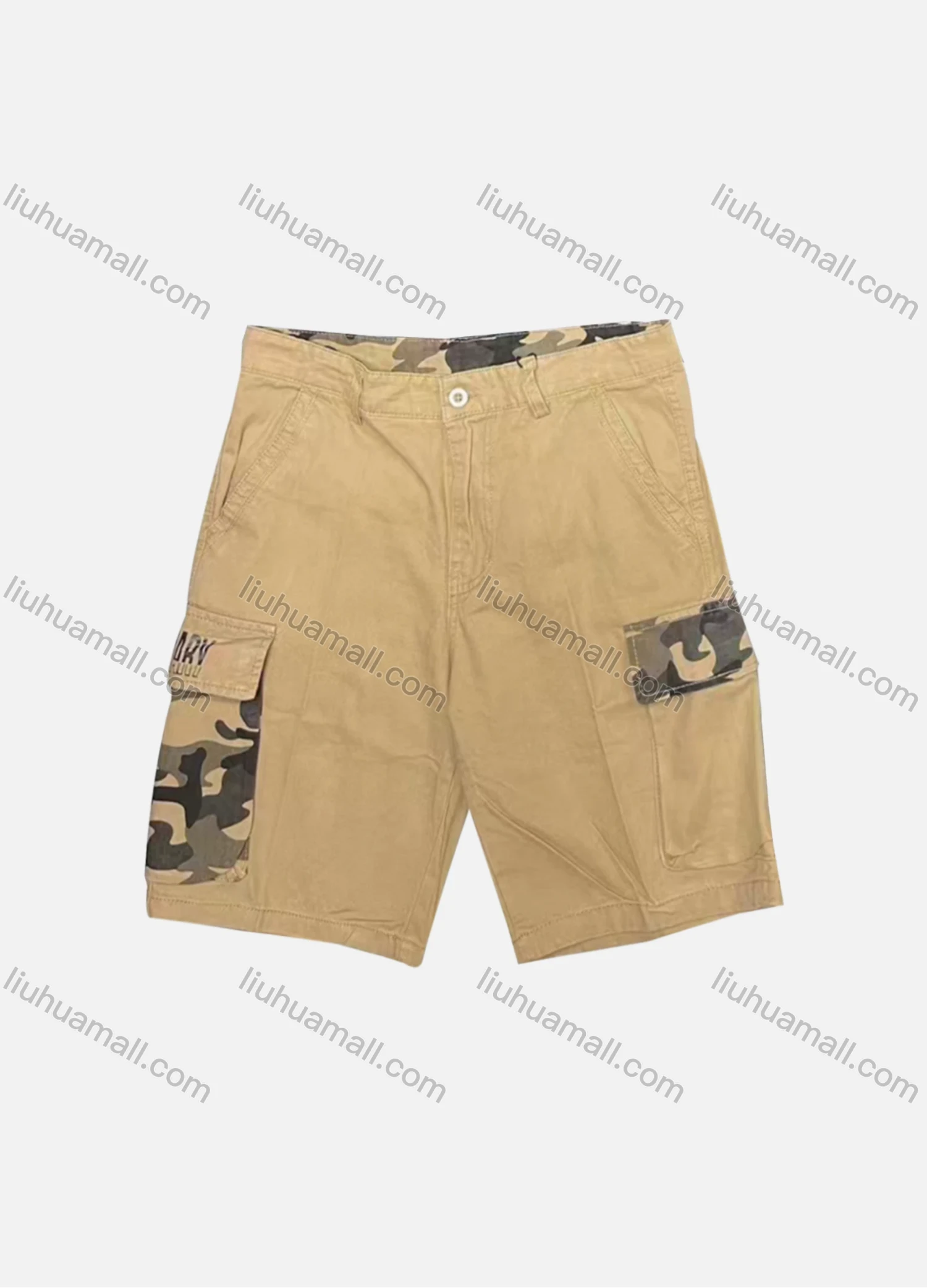 Wholesale Men's Casual Plain Splicing Camouflage Flap Pockets Button Closure Shorts 29601# - Liuhuamall