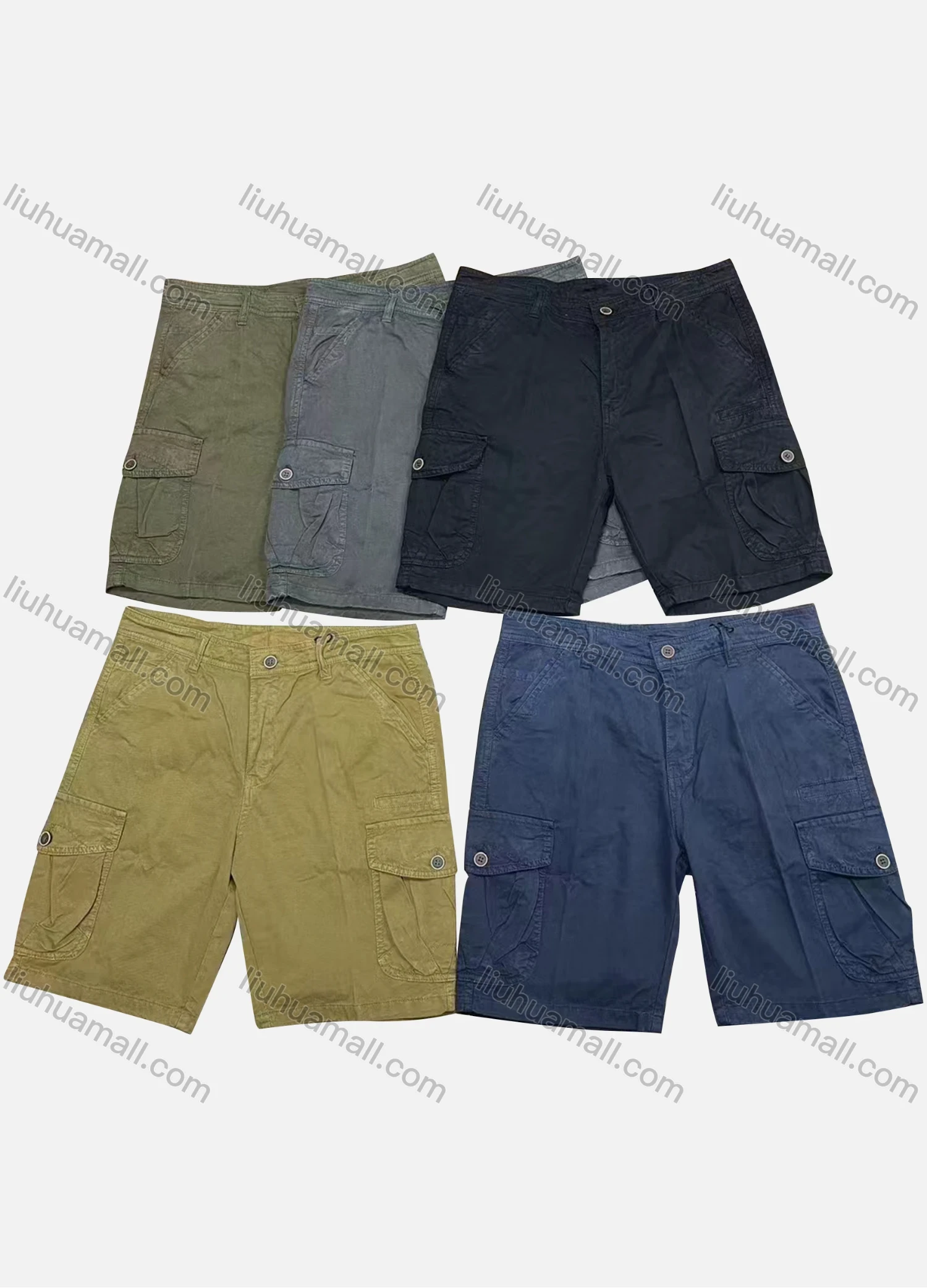 Wholesale Men's Casual Plain Flap Pockets Button Closure Shorts 28551# - Liuhuamall