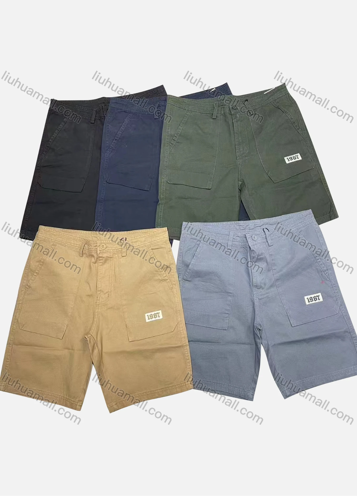 Wholesale Men's Casual Plain Patch Pocket Button Closure Shorts 17408# - Liuhuamall