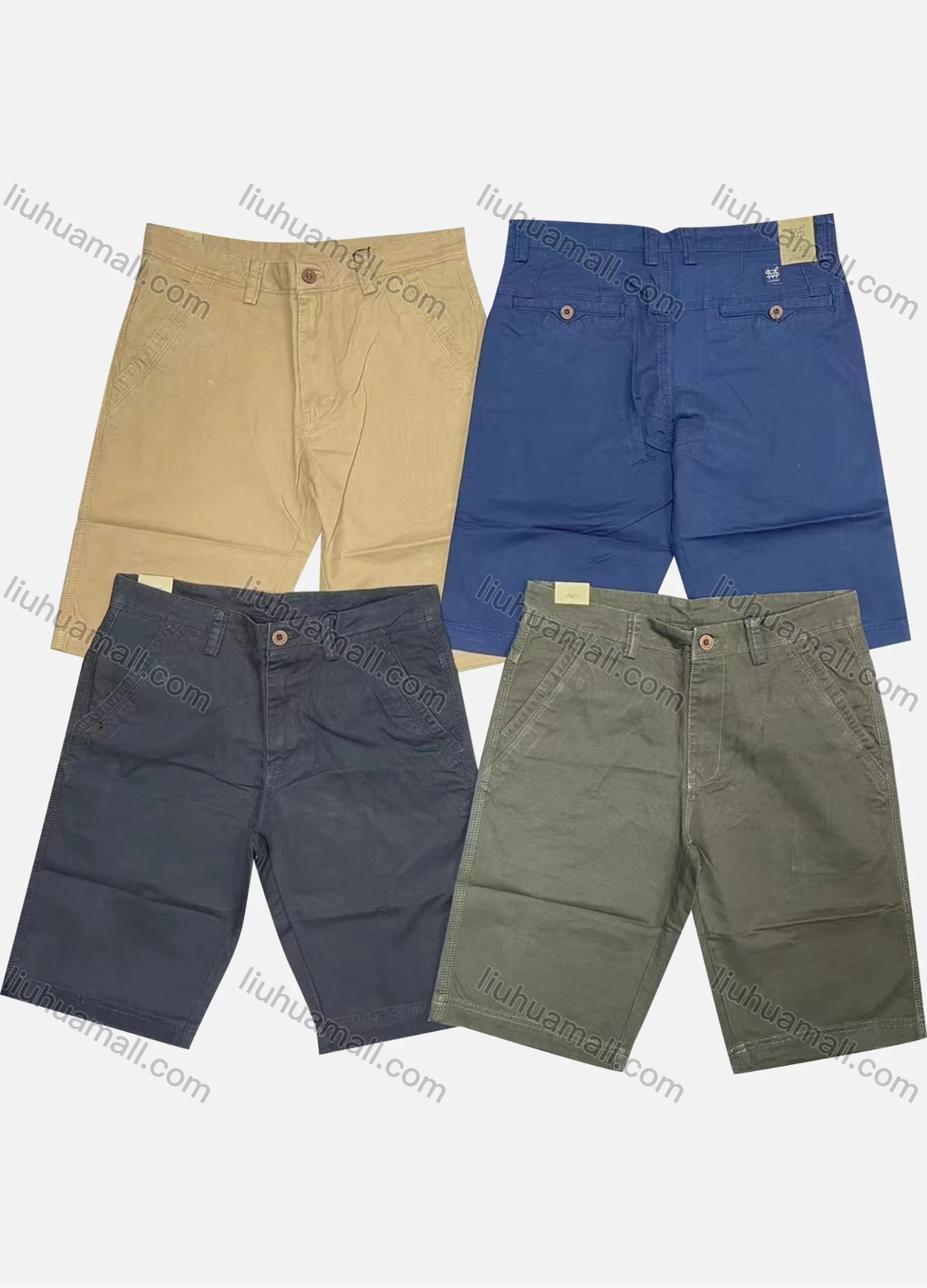 Wholesale Men's Casual Plain Patch Pocket Button Closure Shorts A0403# - Liuhuamall