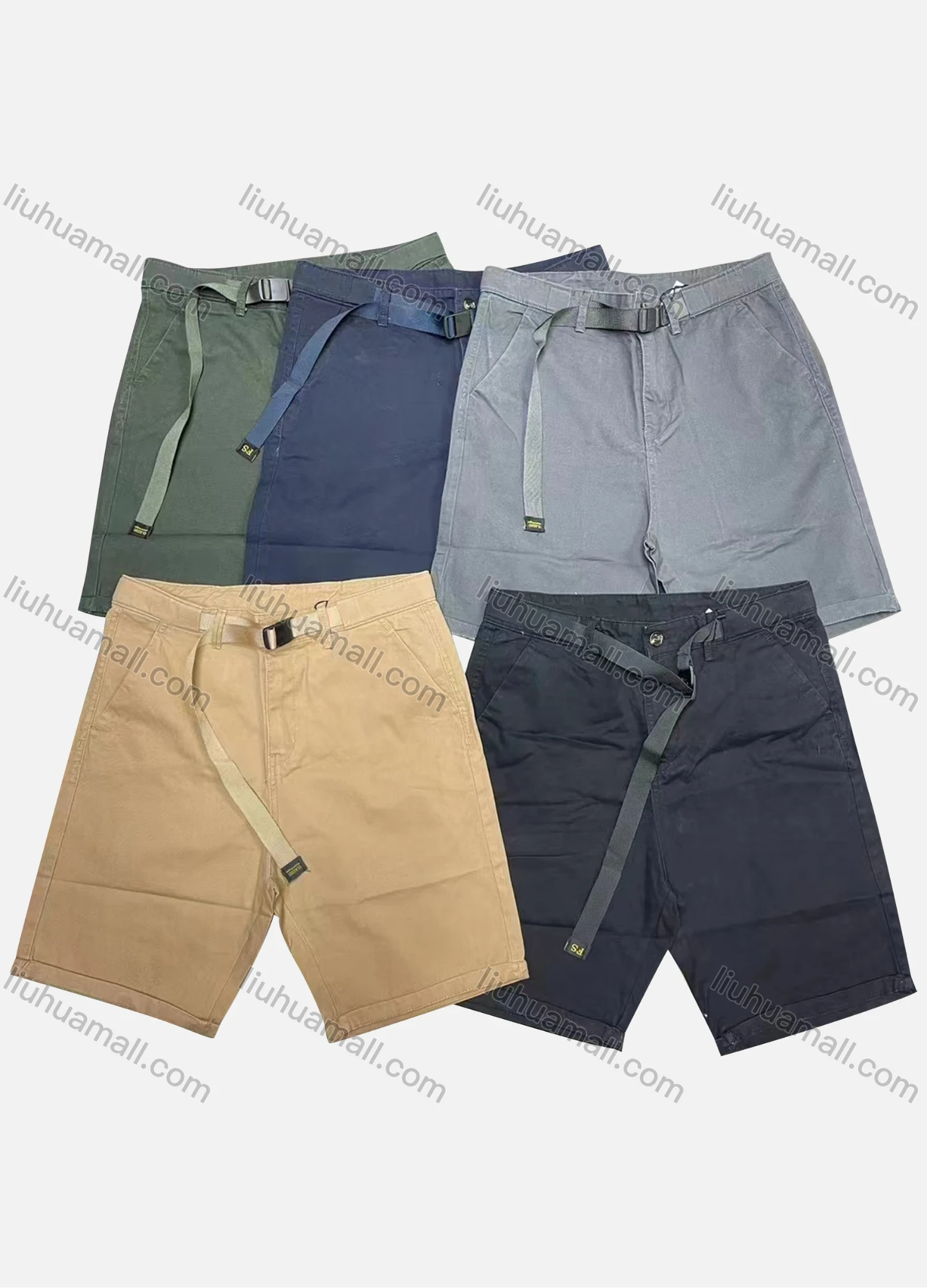 Wholesale Men's Casual Plain Patch Pocket Button Closure Shorts With Belt 16301# - Liuhuamall