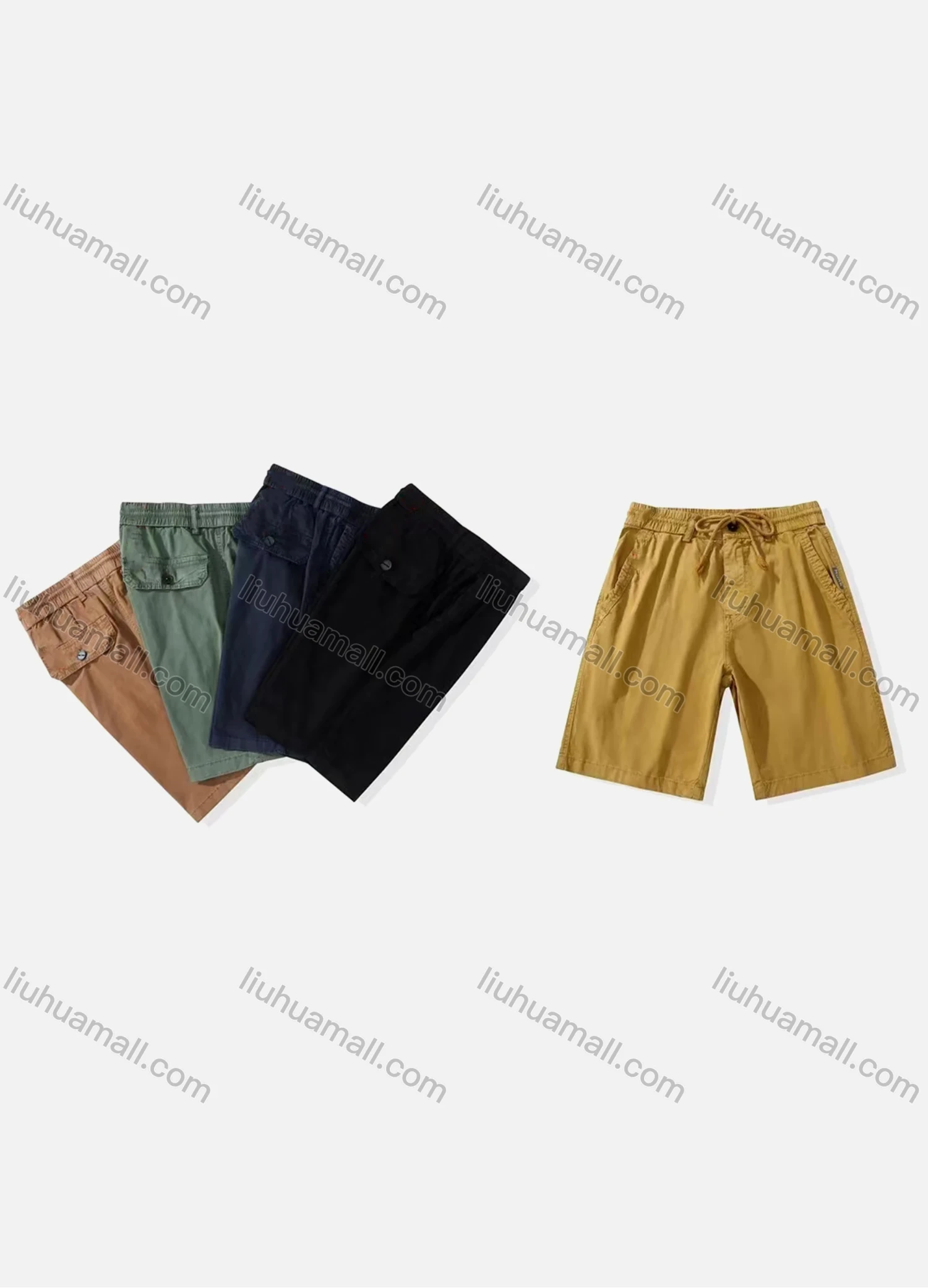 Wholesale Men's Casual Plain Patch Pocket Drawstring Shorts 16002# - Liuhuamall