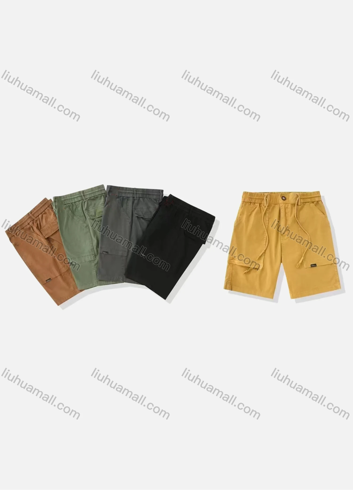 Wholesale Men's Casual Plain Patch Pocket Drawstring Shorts 16001# - Liuhuamall