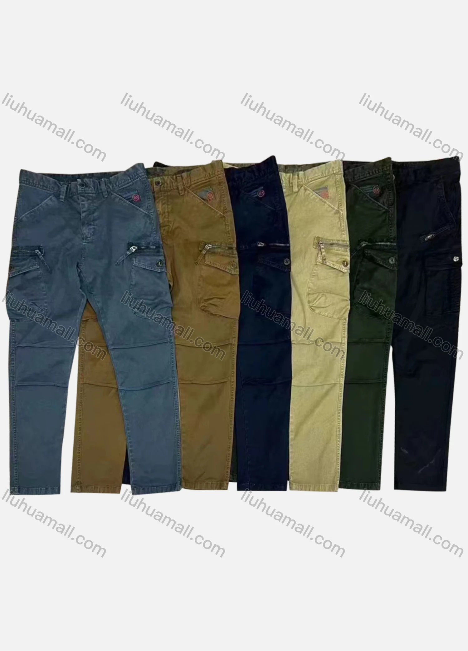 Wholesale Men's Casual Plain Patch Pocket Pleated Zip Decor Cargo Pant AK7365# - Liuhuamall