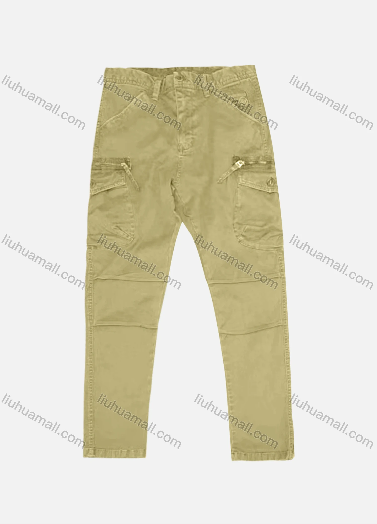 Wholesale Men's Casual Plain Patch Pocket Pleated Zip Decor Cargo Pant AK7365# - Liuhuamall