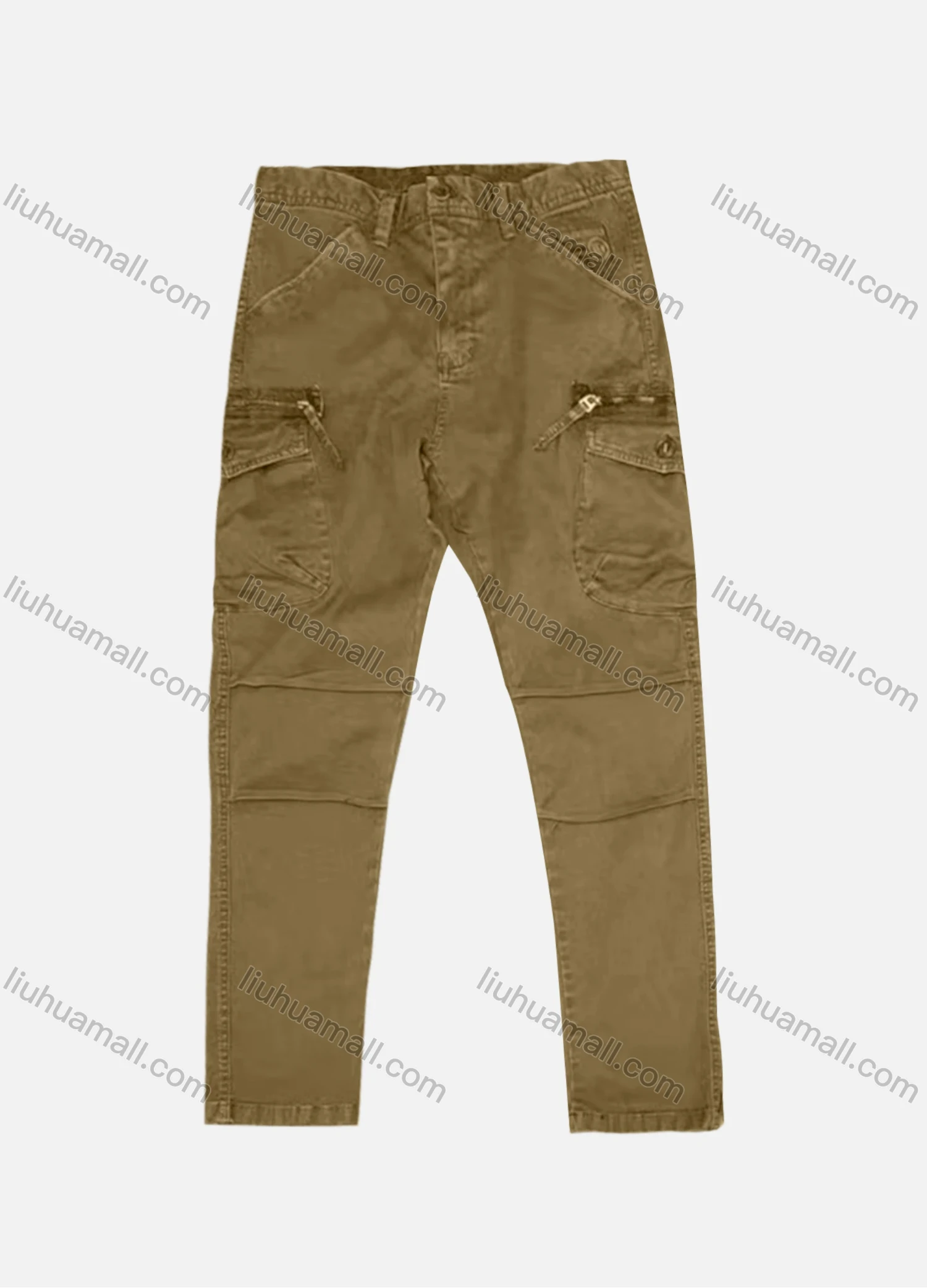 Wholesale Men's Casual Plain Patch Pocket Pleated Zip Decor Cargo Pant AK7365# - Liuhuamall