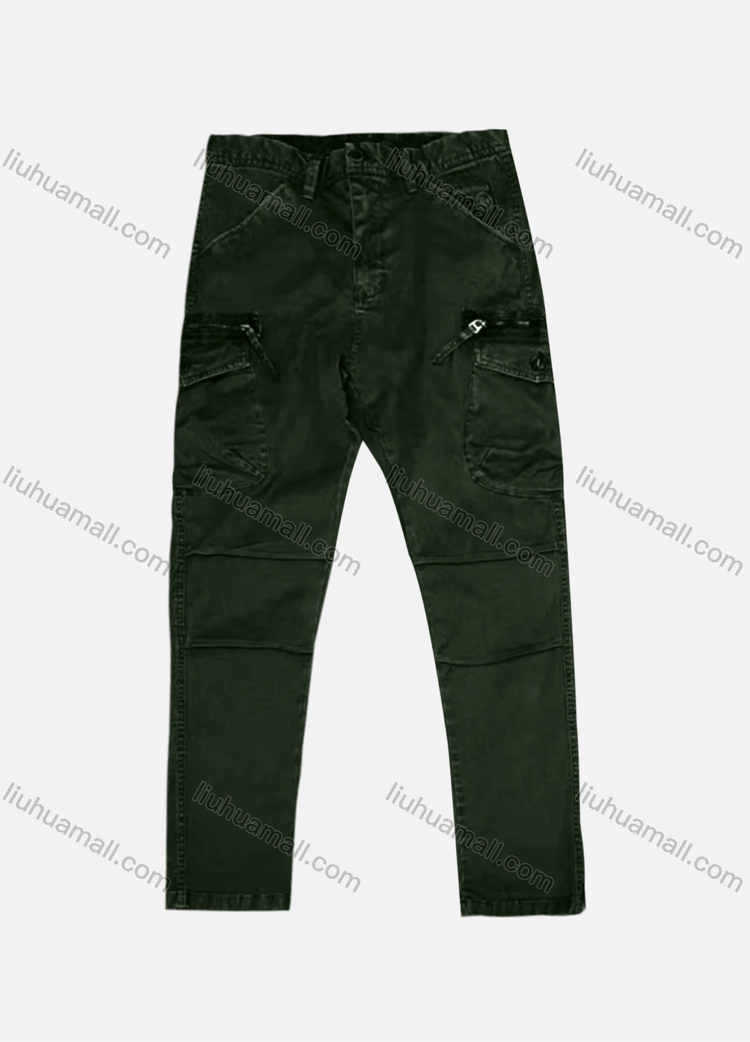 Wholesale Men's Casual Plain Patch Pocket Pleated Zip Decor Cargo Pant AK7365# - Liuhuamall