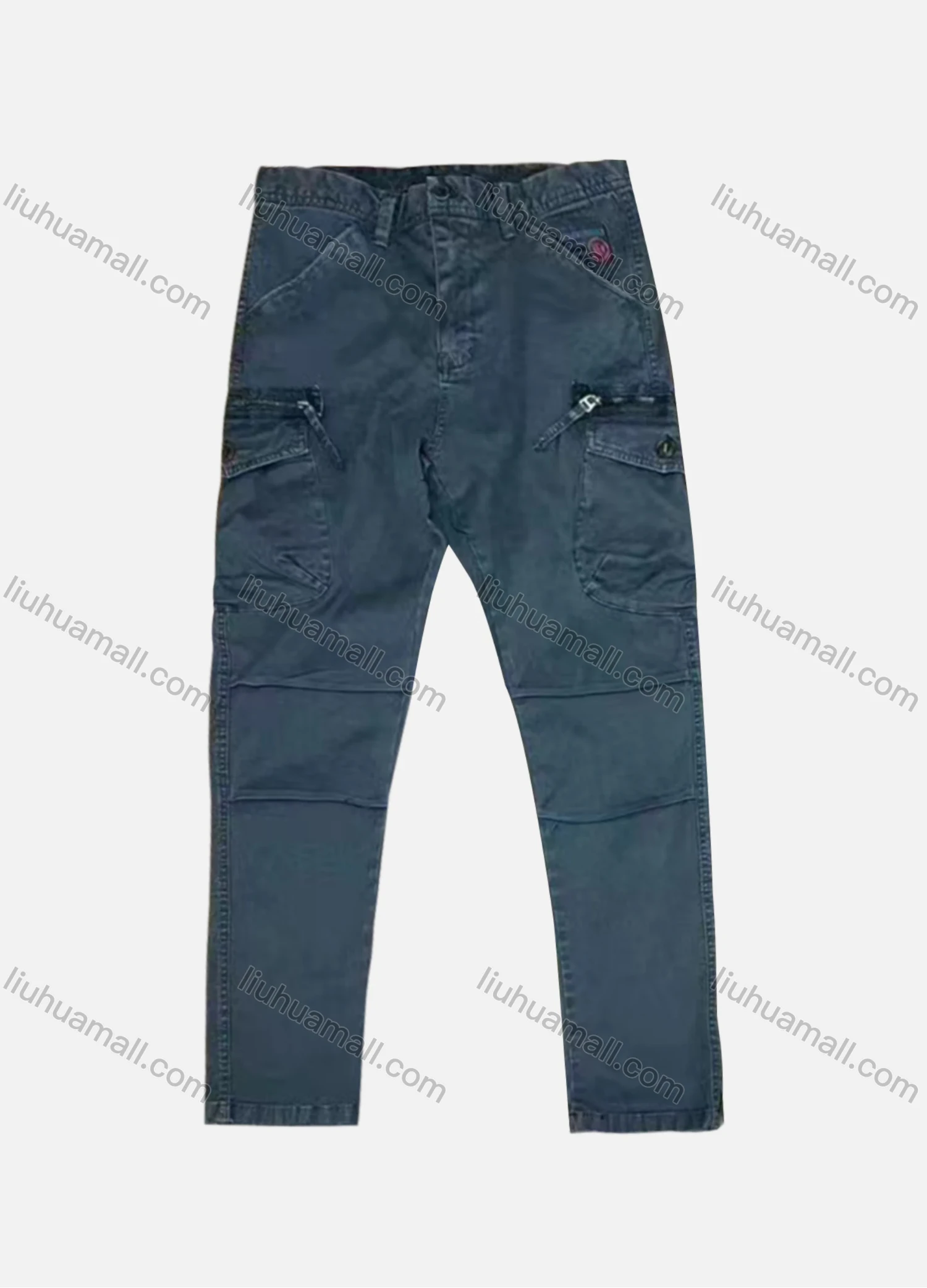 Wholesale Men's Casual Plain Patch Pocket Pleated Zip Decor Cargo Pant AK7365# - Liuhuamall