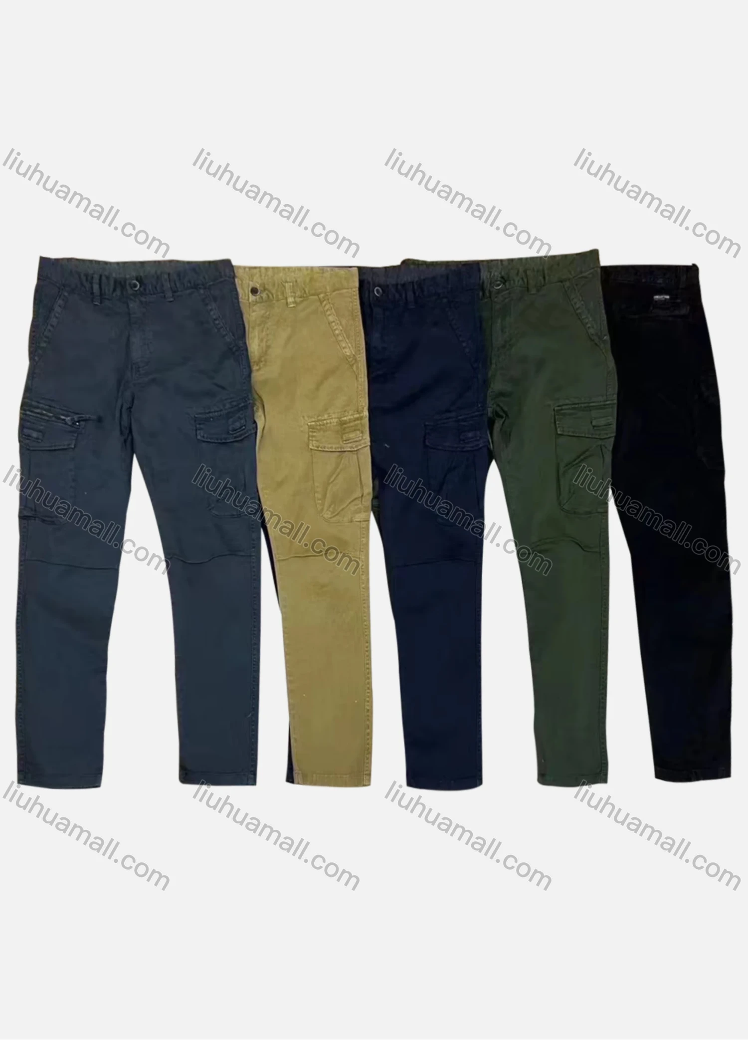 Wholesale Men's Casual Plain Flap Pockets Zip Decor Cargo Pant AK7373# - Liuhuamall