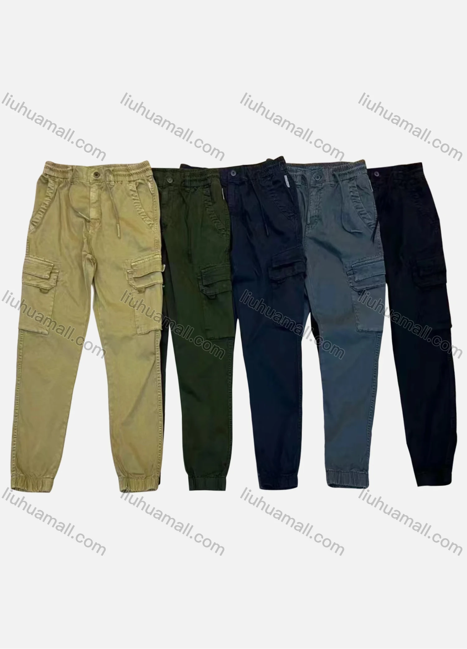 Wholesale Men's Casual Plain Flap Pockets Drawstring Cargo Pant AK7375# - Liuhuamall