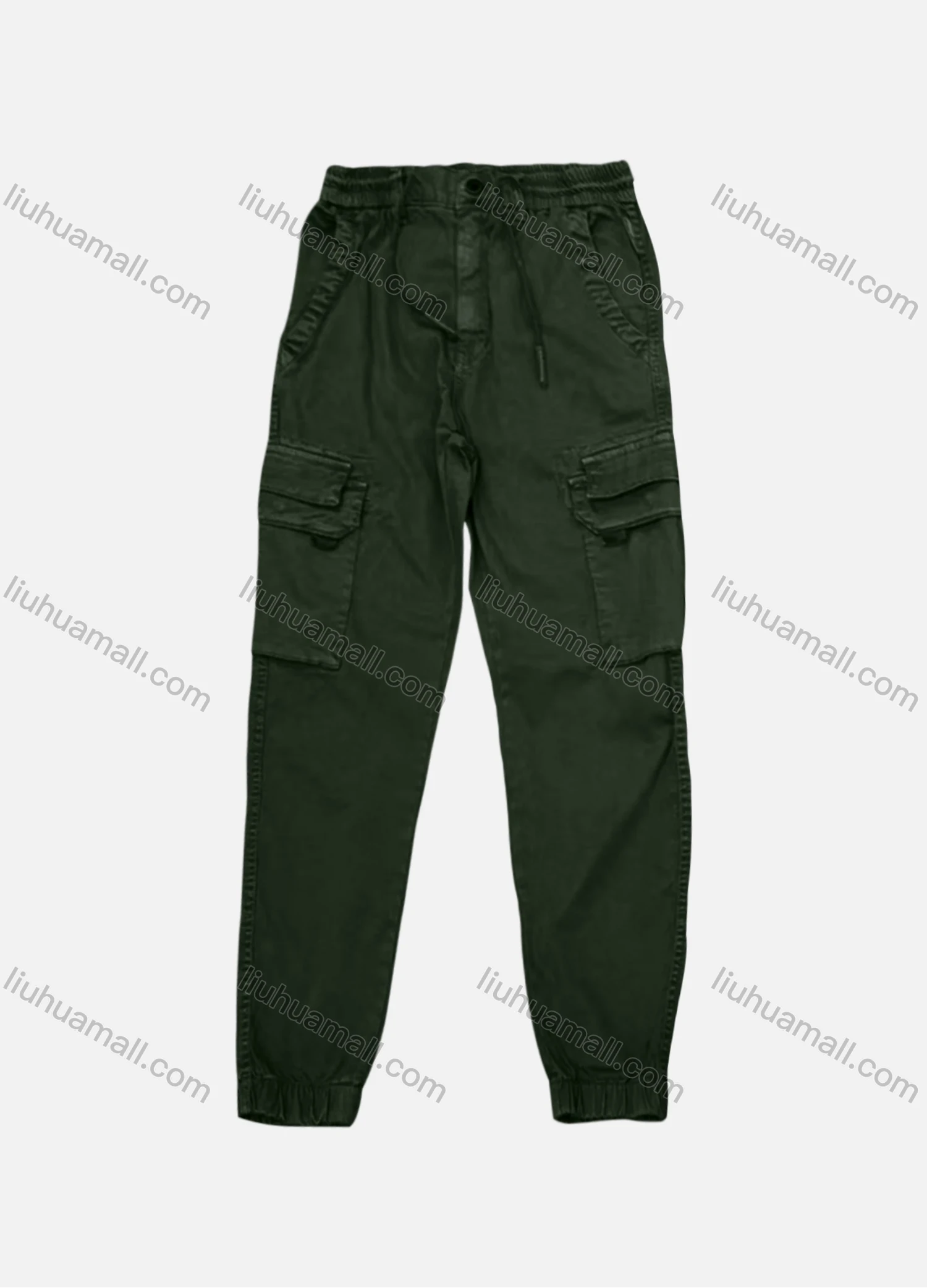 Wholesale Men's Casual Plain Flap Pockets Drawstring Cargo Pant AK7375# - Liuhuamall