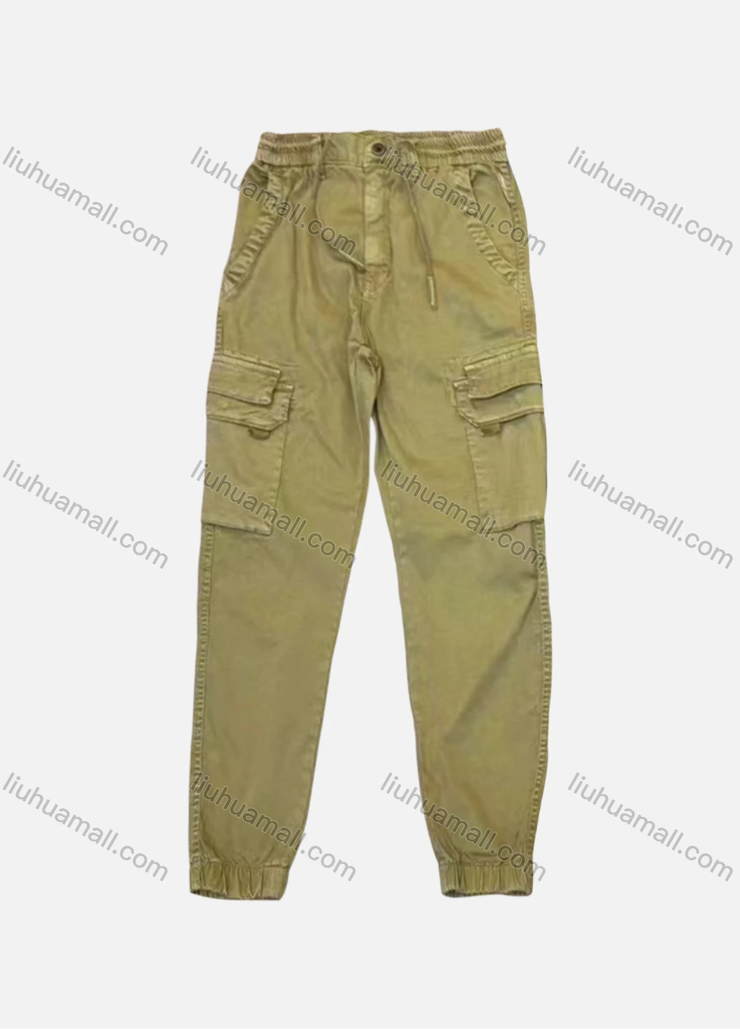 Wholesale Men's Casual Plain Flap Pockets Drawstring Cargo Pant AK7375# - Liuhuamall