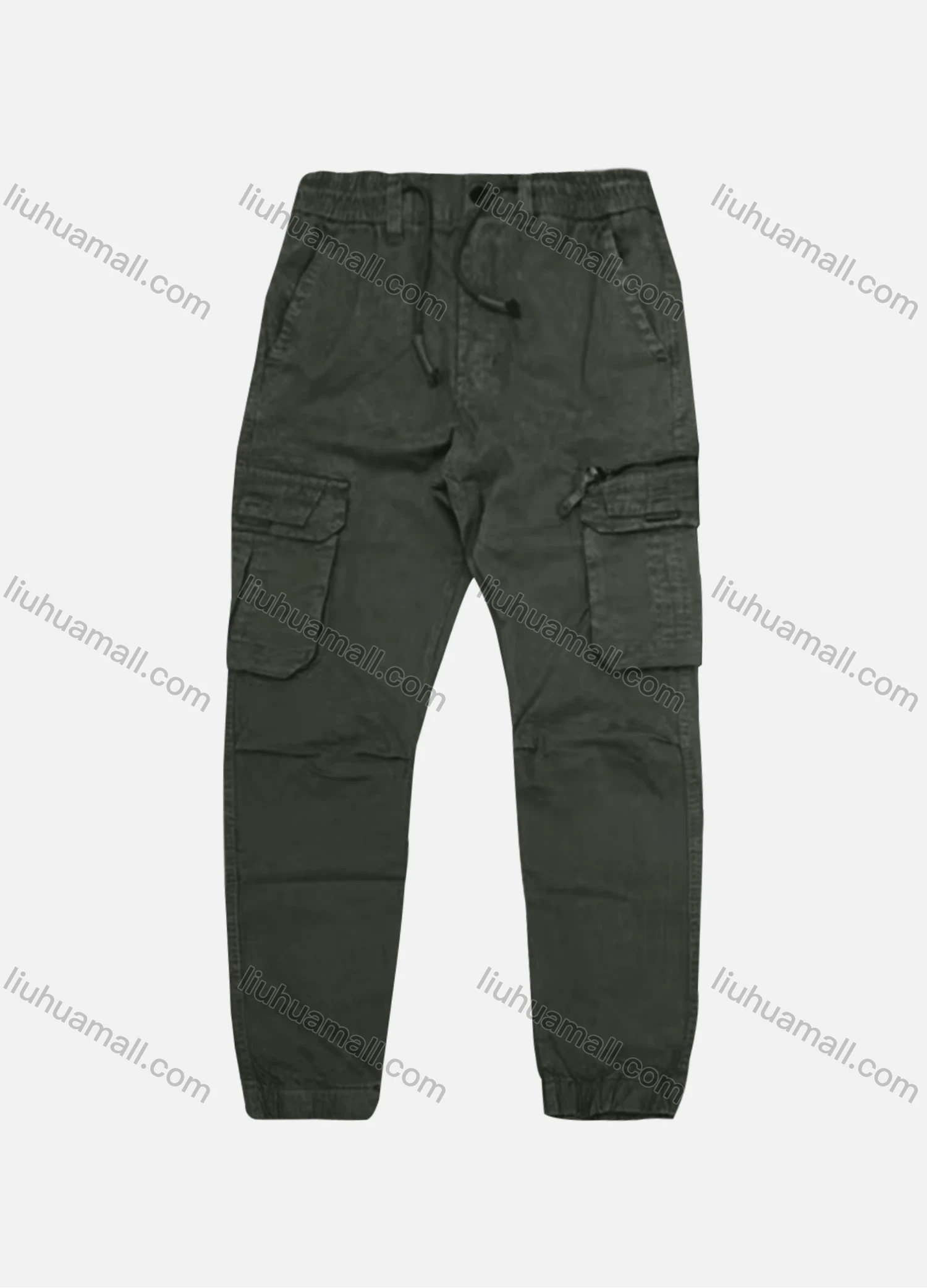 Wholesale Men's Casual Plain Flap Pockets Zip Decor Drawstring Cargo Pant AK7380# - Liuhuamall