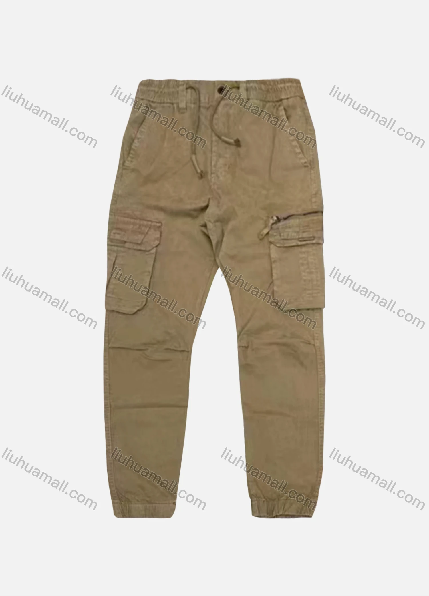 Wholesale Men's Casual Plain Flap Pockets Zip Decor Drawstring Cargo Pant AK7380# - Liuhuamall