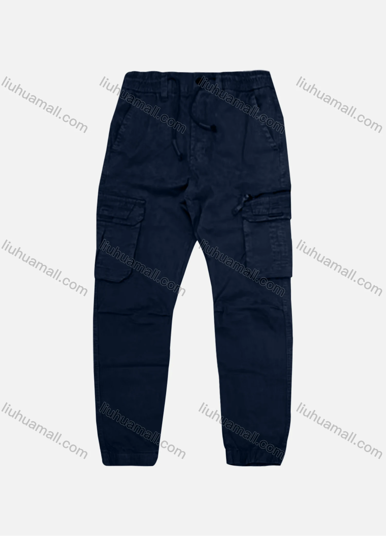 Wholesale Men's Casual Plain Flap Pockets Zip Decor Drawstring Cargo Pant AK7380# - Liuhuamall