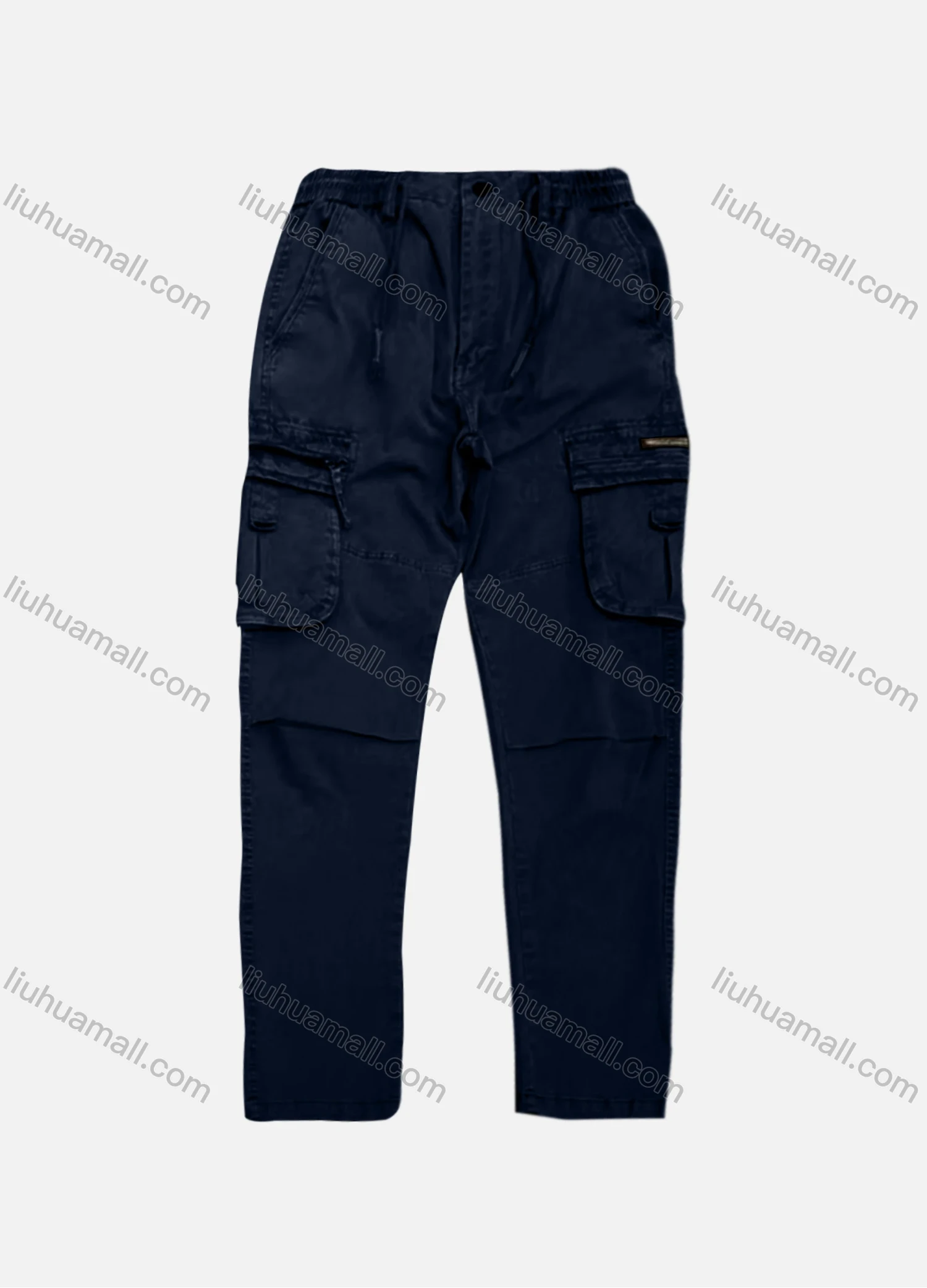 Wholesale Men's Casual Plain Flap Pockets Zip Decor Drawstring Cargo Pant AK7376# - Liuhuamall