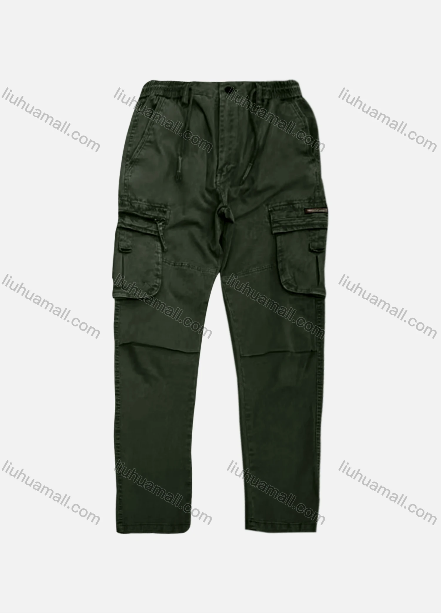 Wholesale Men's Casual Plain Flap Pockets Zip Decor Drawstring Cargo Pant AK7376# - Liuhuamall