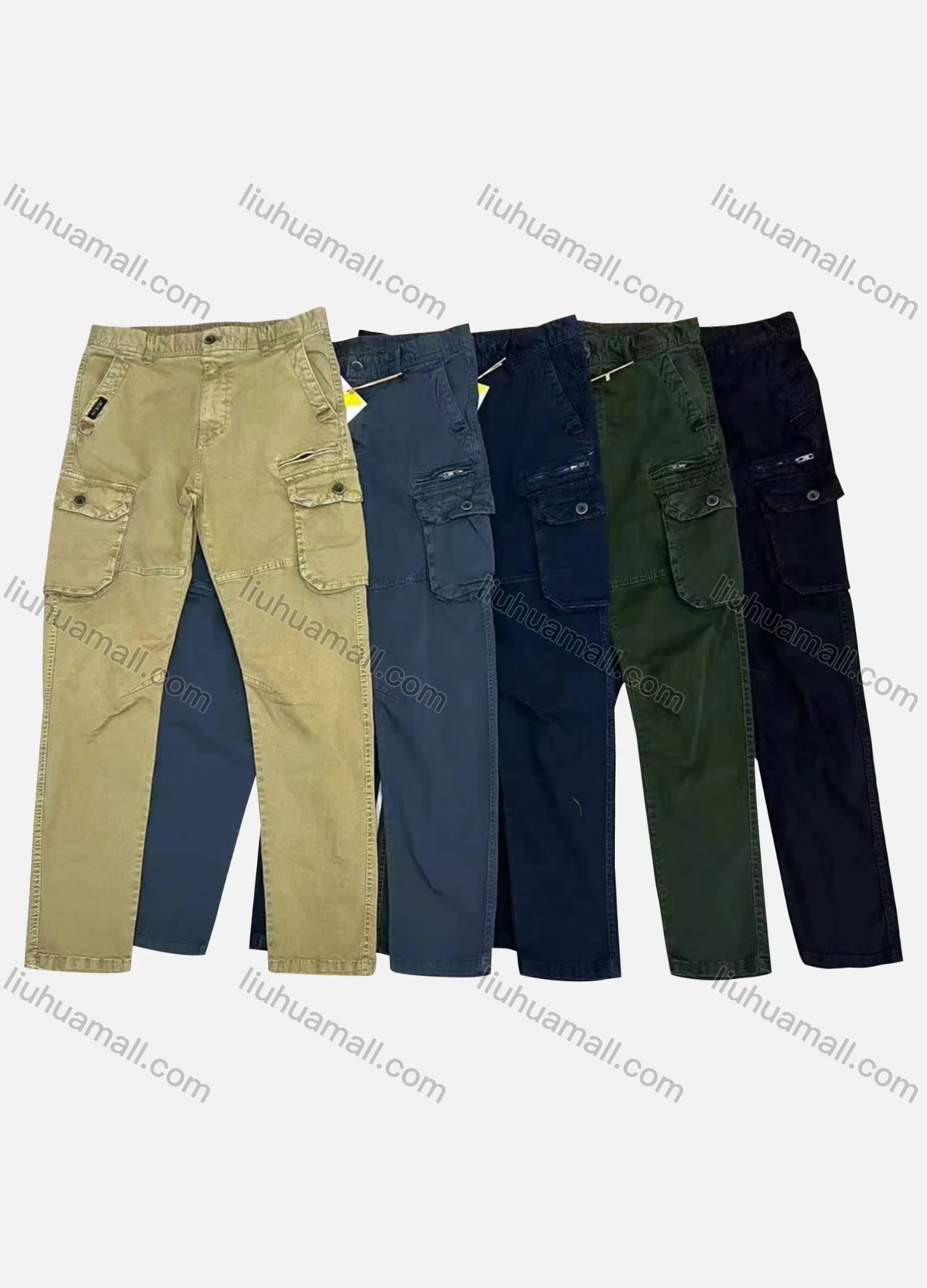 Wholesale Men's Casual Plain Flap Pockets Cargo Pant AK7366# - Liuhuamall