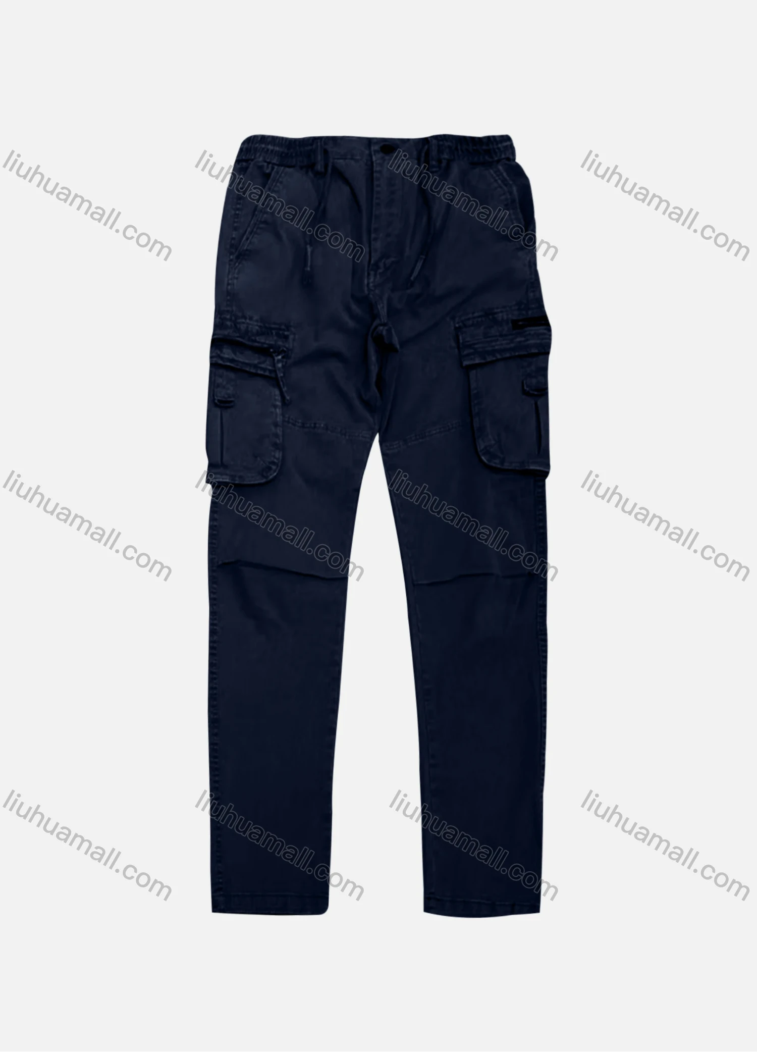 Wholesale Men's Casual Plain Flap Pockets Zip Decor Drawstring Cargo Pant AK7376# - Liuhuamall