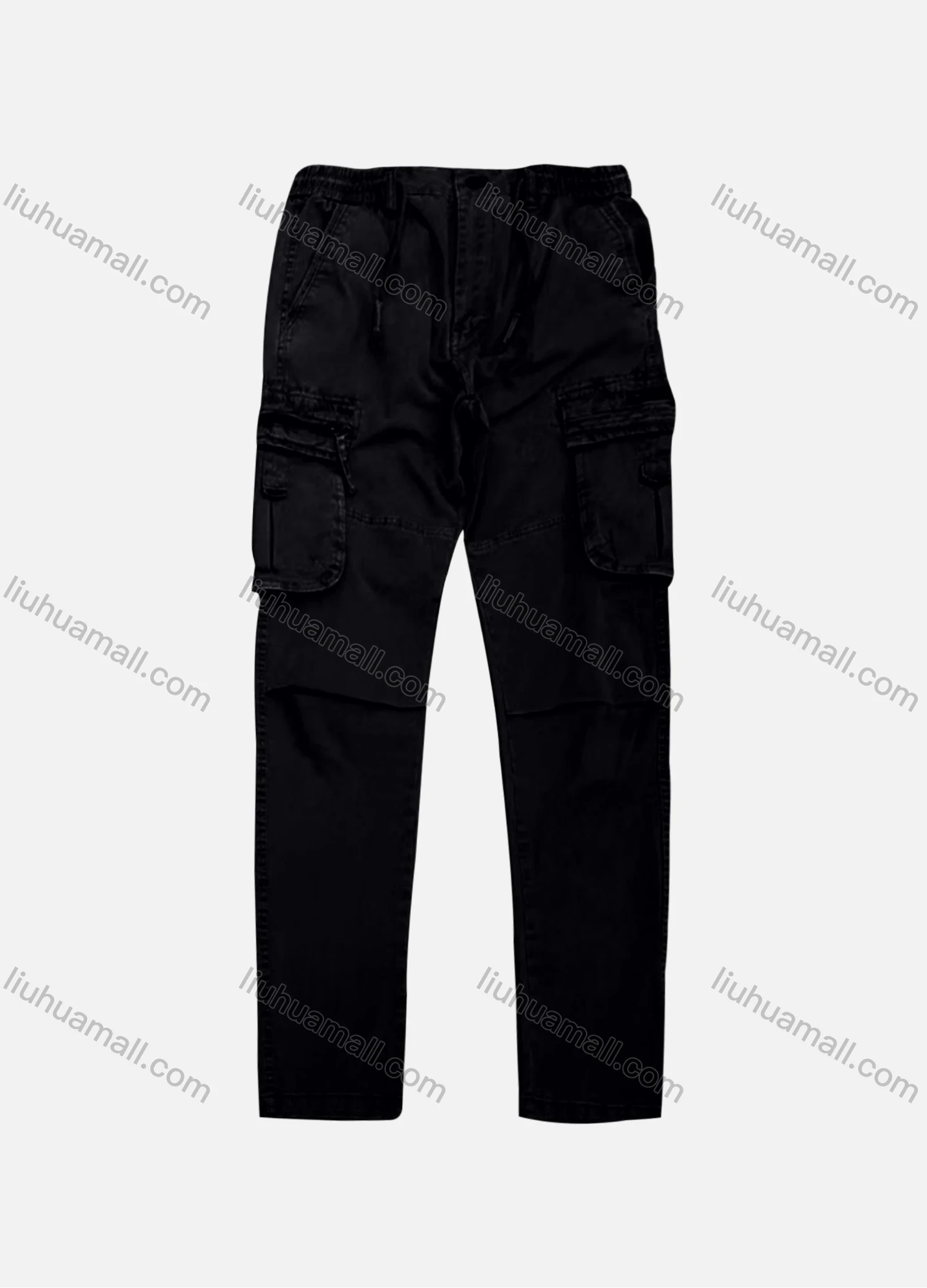 Wholesale Men's Casual Plain Flap Pockets Zip Decor Drawstring Cargo Pant AK7376# - Liuhuamall