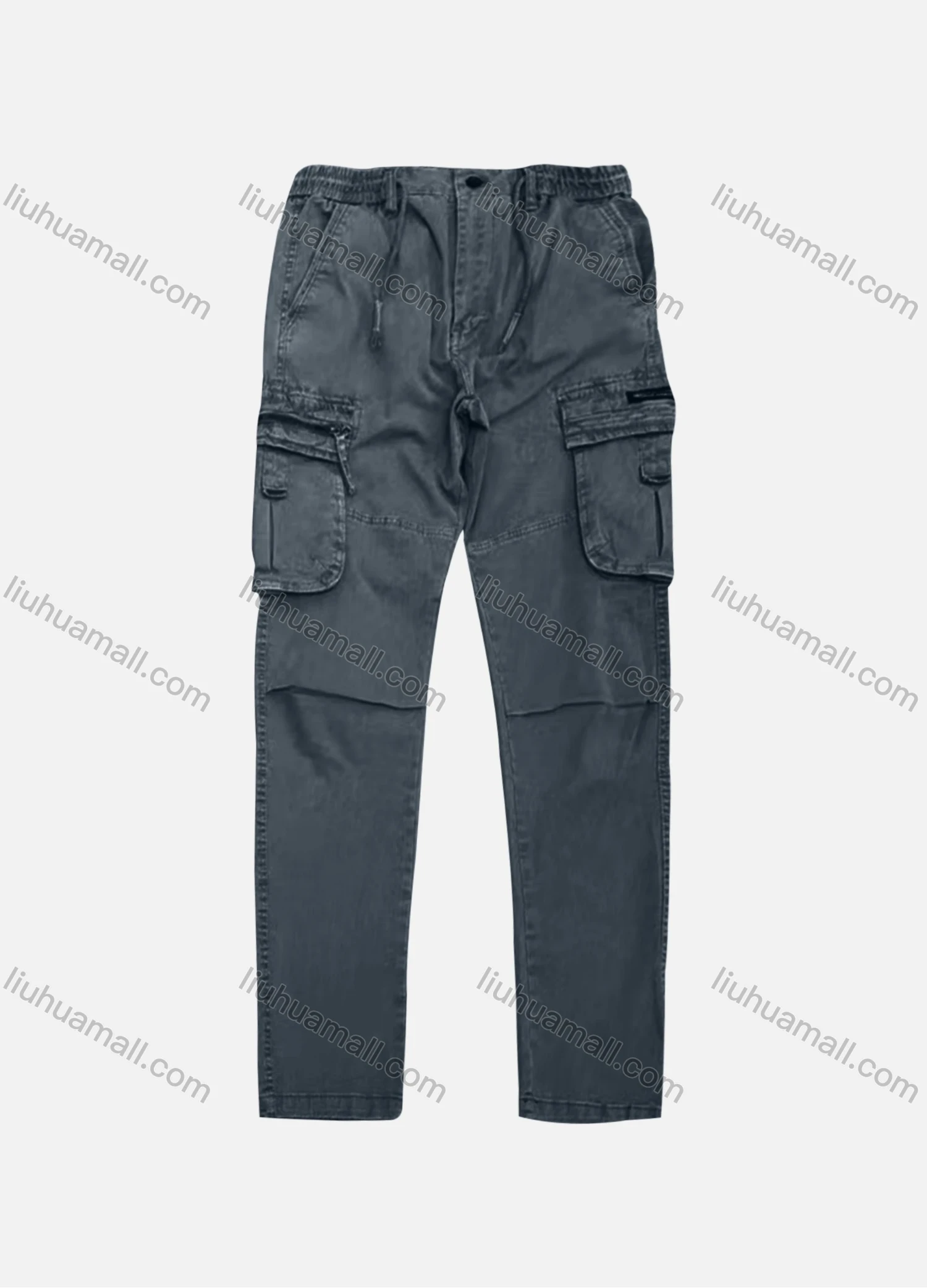Wholesale Men's Casual Plain Flap Pockets Zip Decor Drawstring Cargo Pant AK7376# - Liuhuamall