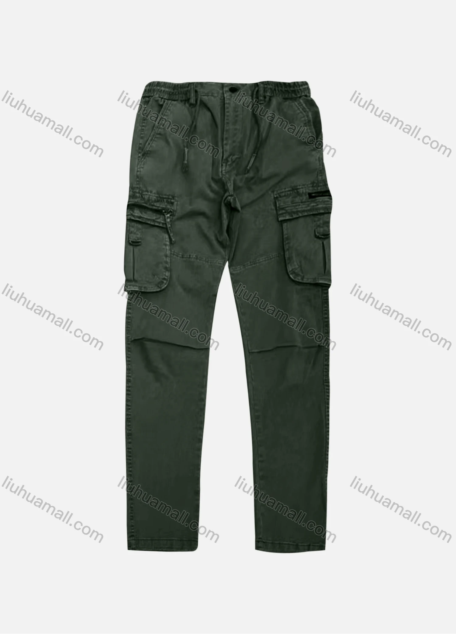 Wholesale Men's Casual Plain Flap Pockets Zip Decor Drawstring Cargo Pant AK7376# - Liuhuamall
