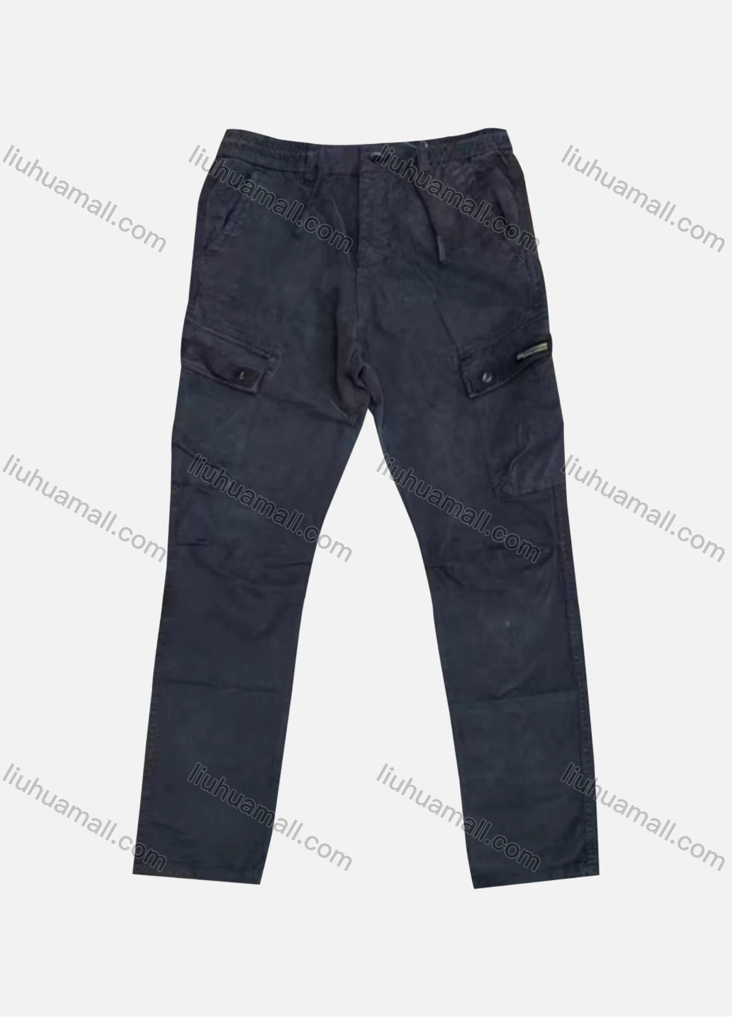 Wholesale Men's Casual Plain Flap Pockets Zip Decor Drawstring Cargo Pant AK7381# - Liuhuamall