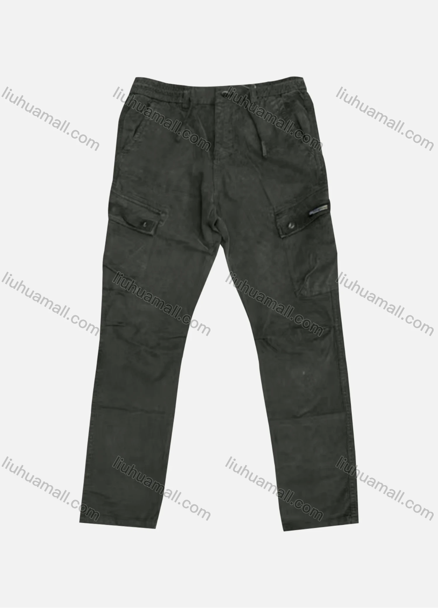 Wholesale Men's Casual Plain Flap Pockets Zip Decor Drawstring Cargo Pant AK7381# - Liuhuamall