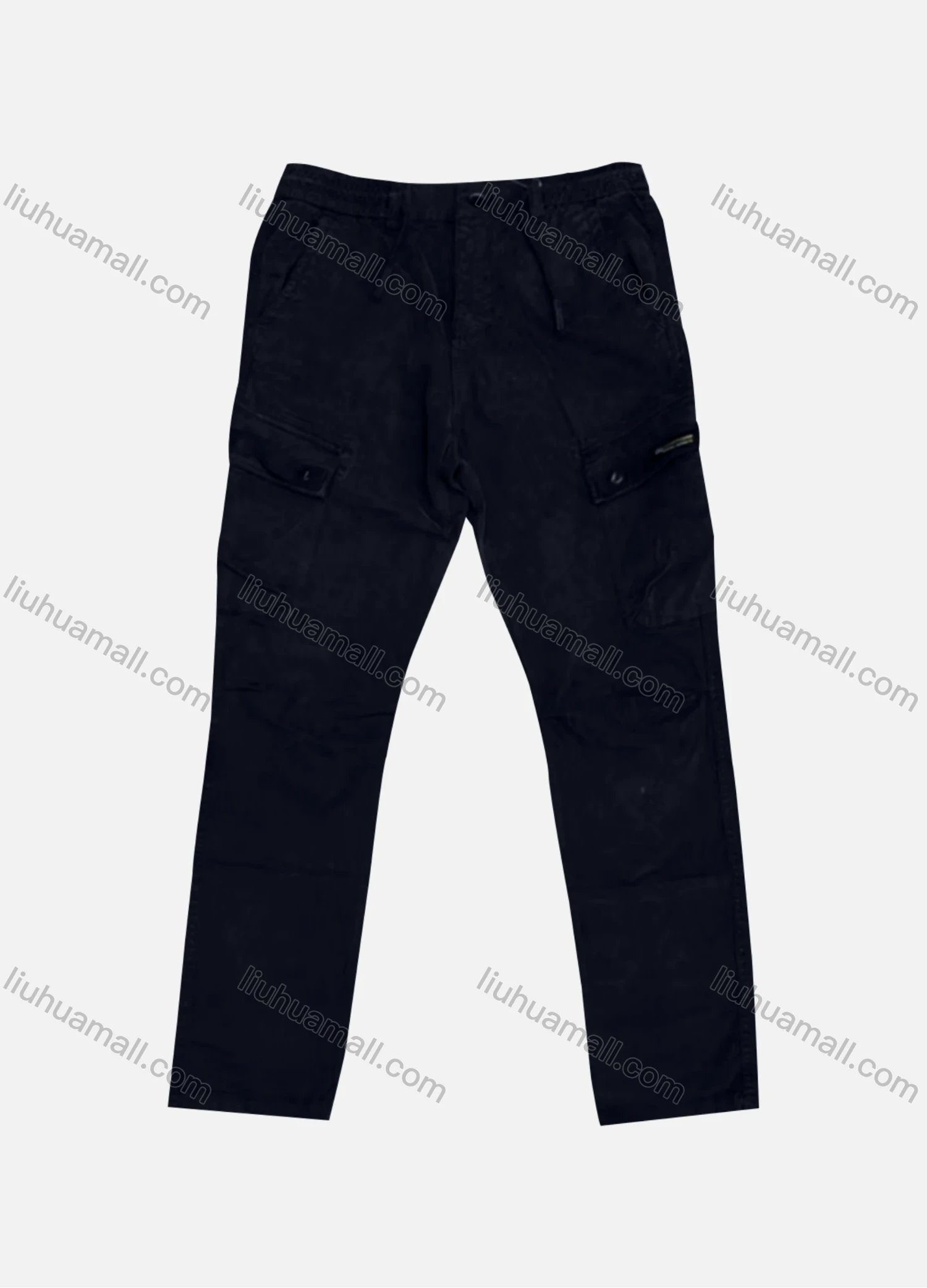 Wholesale Men's Casual Plain Flap Pockets Zip Decor Drawstring Cargo Pant AK7381# - Liuhuamall