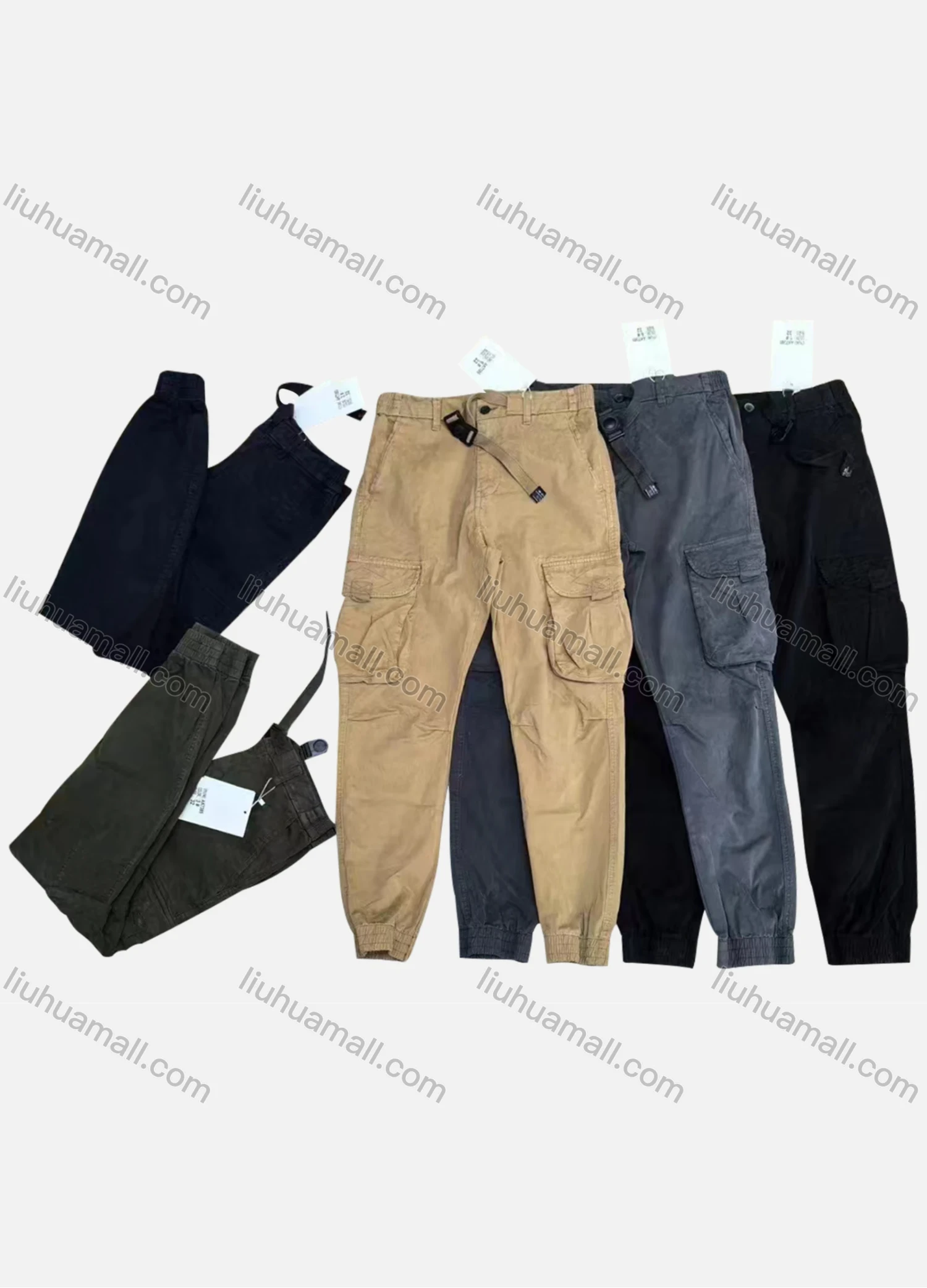 Wholesale Men's Casual Plain Flap Pockets Cargo Pant AK7385# - Liuhuamall