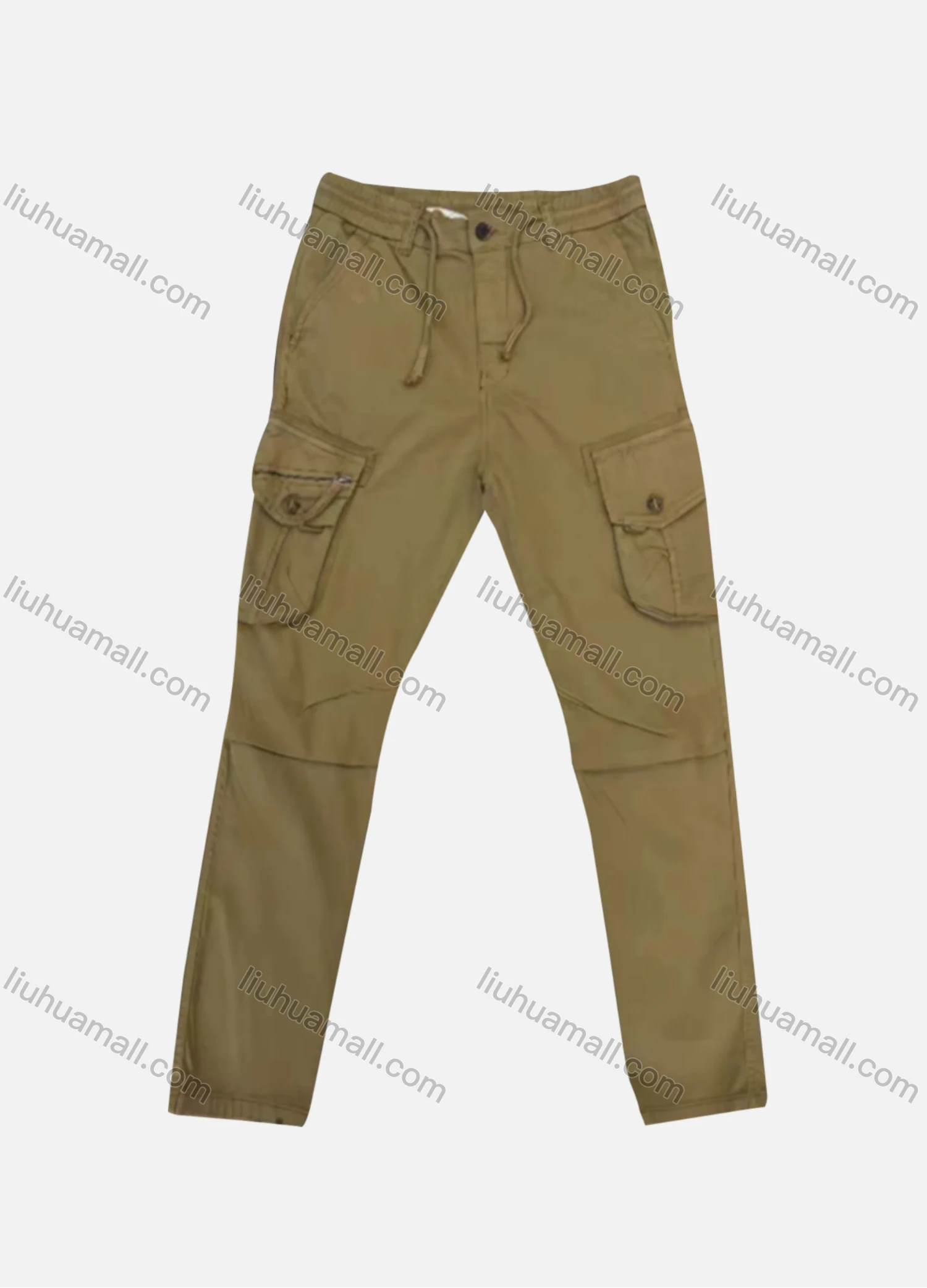 Wholesale Men's Casual Plain Flap Pockets Zip Decor Drawstring Cargo Pant AK7387# - Liuhuamall