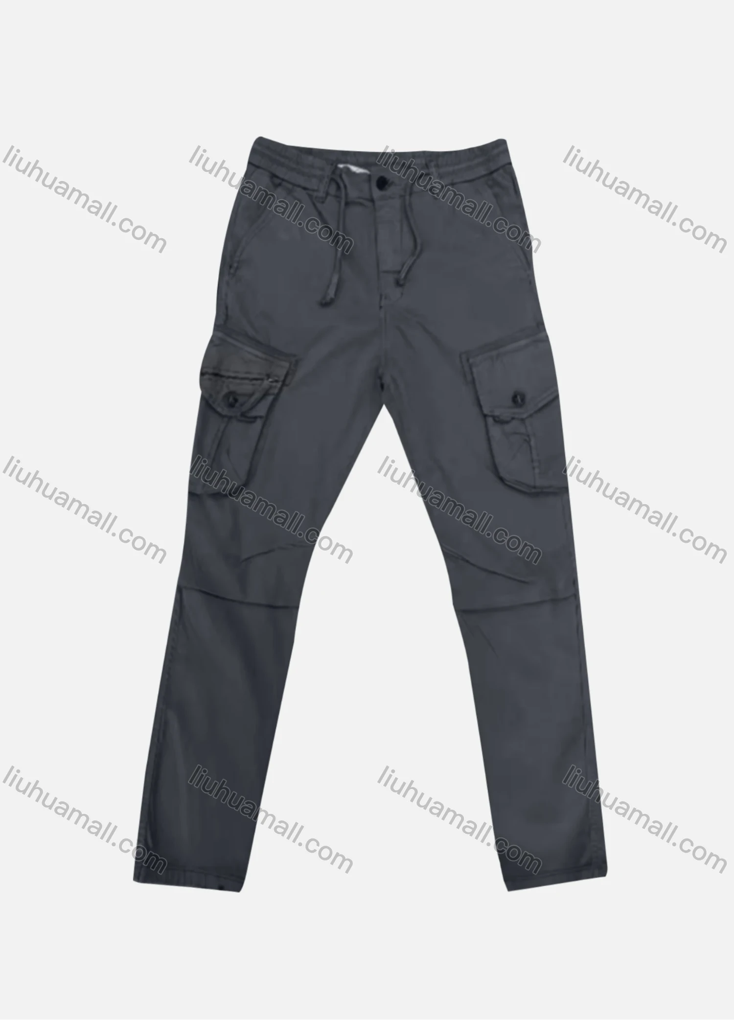 Wholesale Men's Casual Plain Flap Pockets Zip Decor Drawstring Cargo Pant AK7387# - Liuhuamall