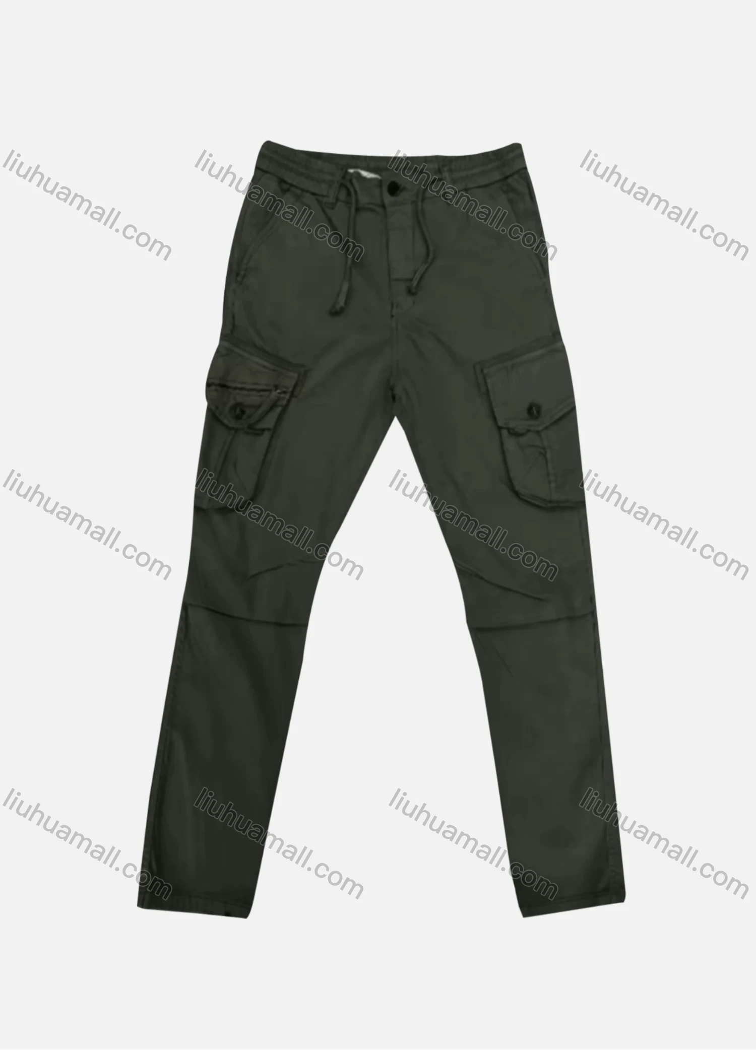Wholesale Men's Casual Plain Flap Pockets Zip Decor Drawstring Cargo Pant AK7387# - Liuhuamall