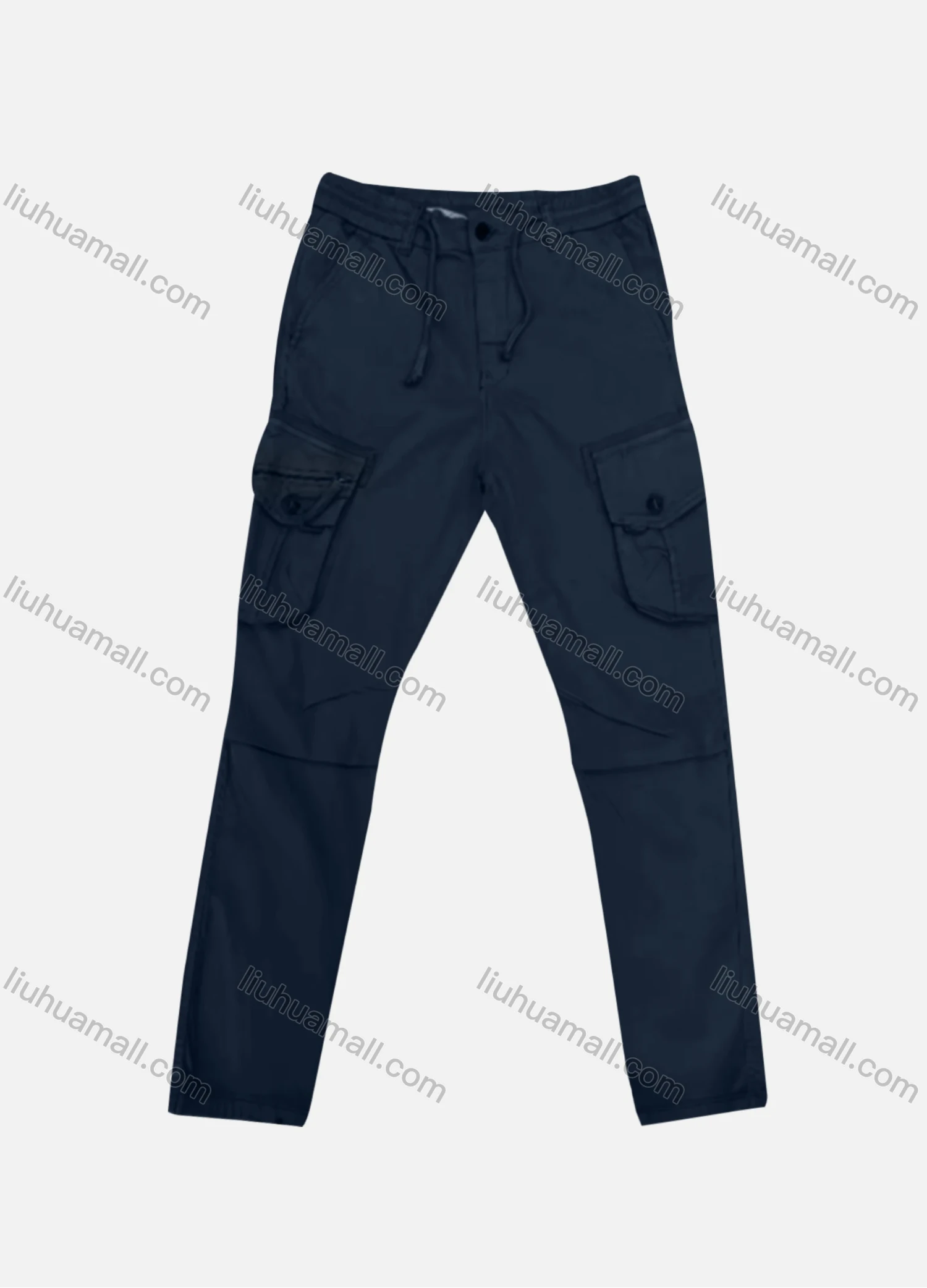 Wholesale Men's Casual Plain Flap Pockets Zip Decor Drawstring Cargo Pant AK7387# - Liuhuamall