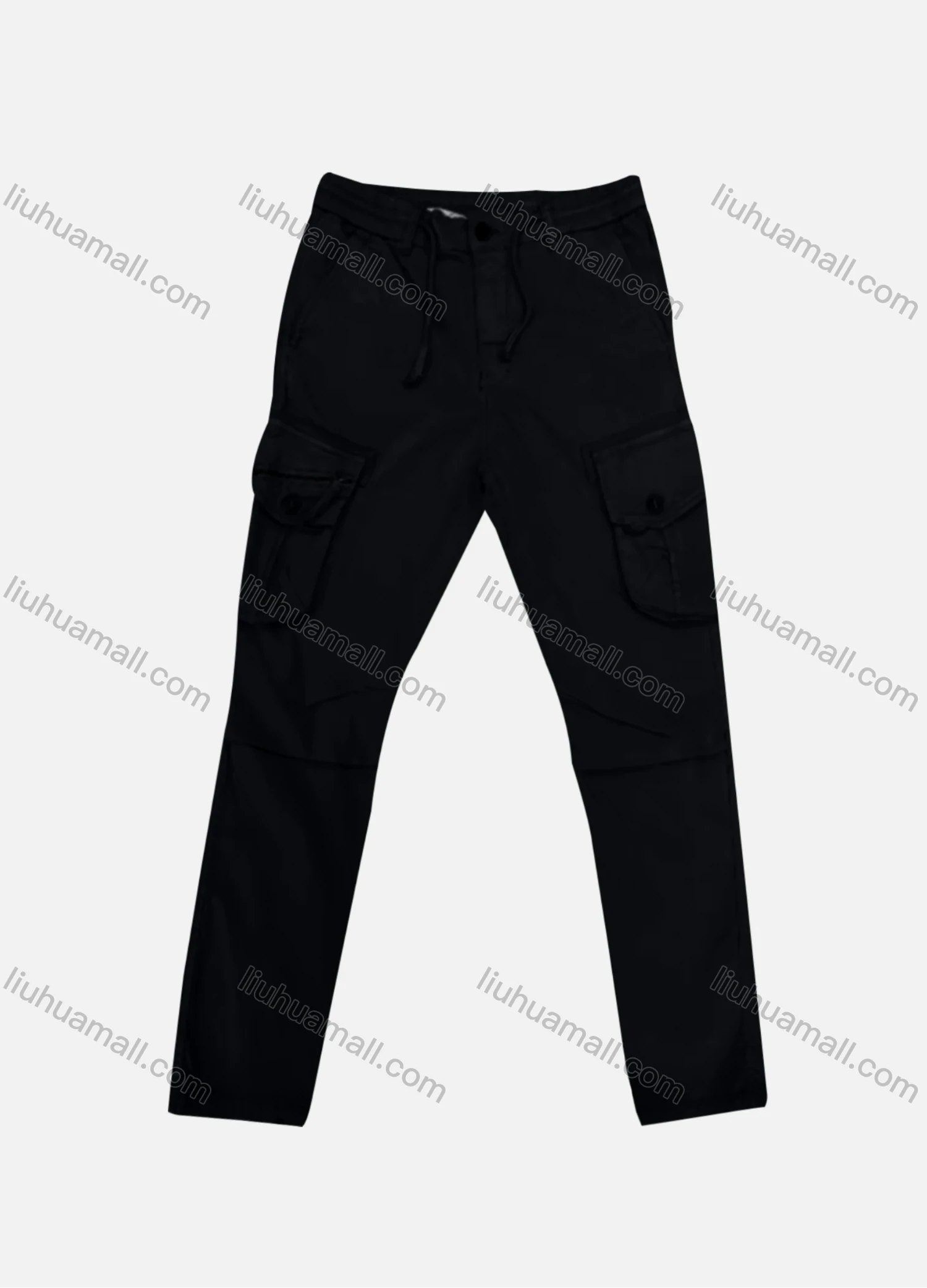 Wholesale Men's Casual Plain Flap Pockets Zip Decor Drawstring Cargo Pant AK7387# - Liuhuamall